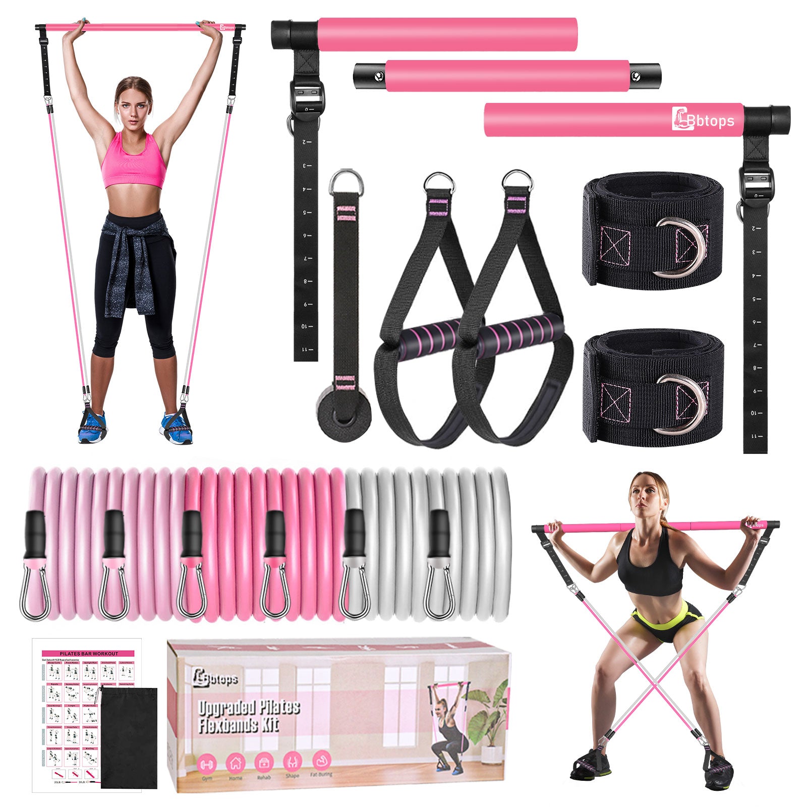 Bbtops Pilates Bar Kit with Resistance Bands