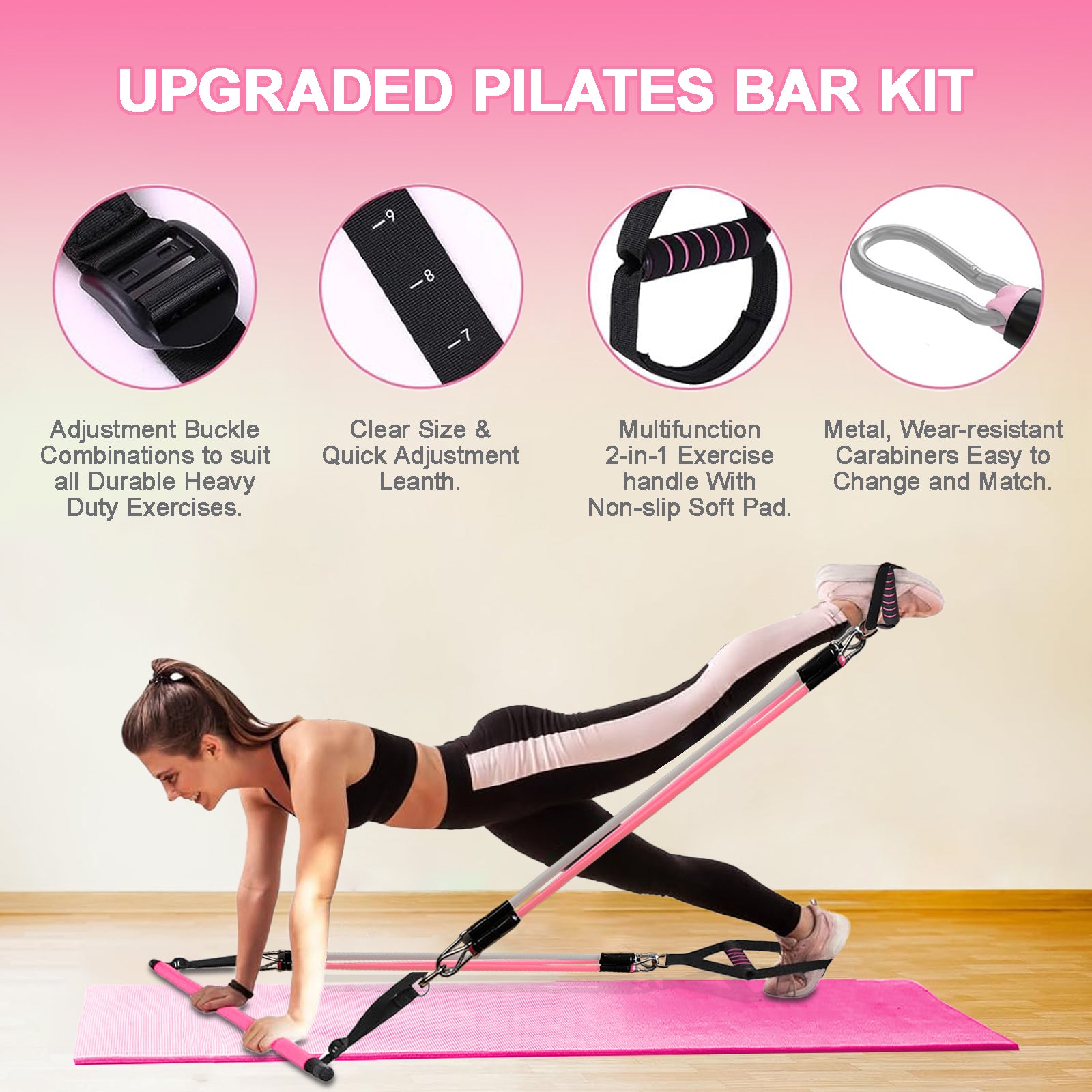 Bbtops Upgraded Multifunctional Screw Pilates Bar Kit with 6x Resistance Bands and 3x Resistance Bands,