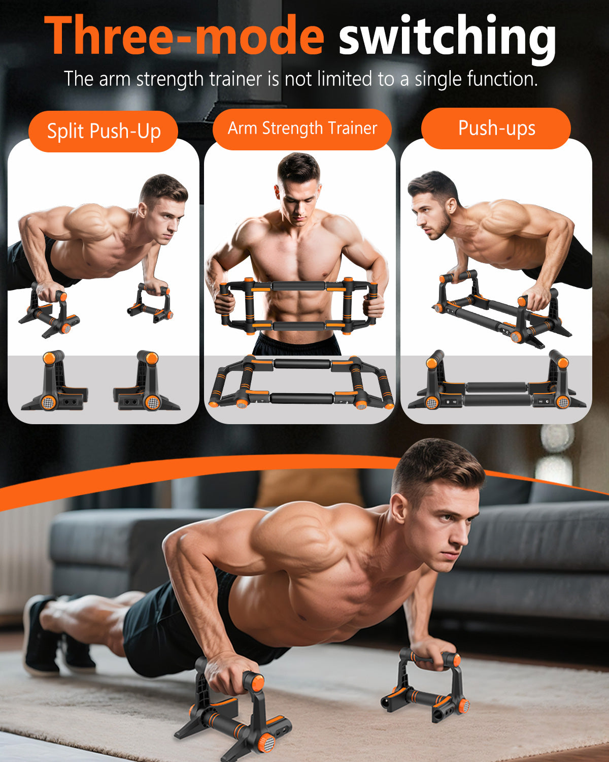 Twister Arm Trainer - 3-in-1 Adjustable Chest Workout Equipment,Portable Home Gym Chest & Arm Workout, Push Up Bars, 60-140lbs Resistance for Men Women Orange