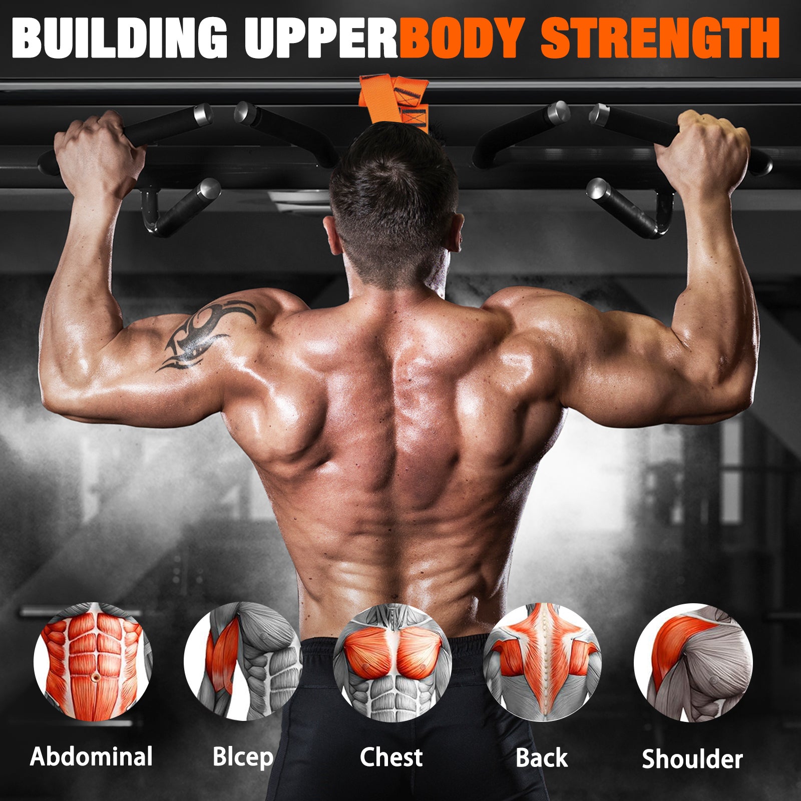 Pull Up Assistance Bands Set, 300 lbs Max Heavy Duty Resistance Bands with Adjustable Strap, Non-Slip Handle & Door Anchor, Full Body Strength Training Workout Equipment for Home Gym Fitness Orange