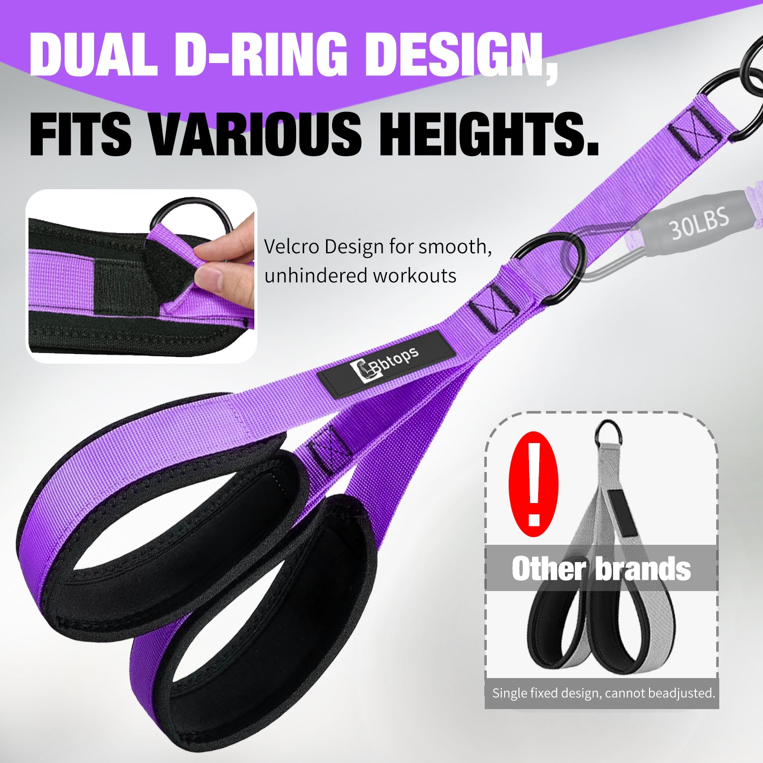Bbtops Pedal Resistance Band with Handle, 30-120LBS Adjustable 3-Tube Foot Resistance Bands for Home Workout, Core Abs Legs Arms Training, Portable Sit Up Exercise Equipment for Women Men Purple