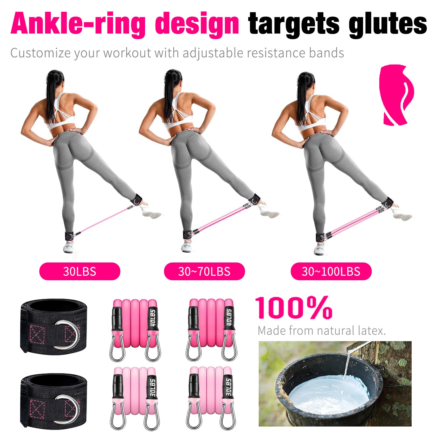 Bbtops Pilates Bar Kit with Resistance Bands,Pilates Bar with Stackable Bands Workout Equipment for Legs,Hip,Waist and Arm,Exercise Fitness Equipment for Women & Men Home Gym Yoga Pilates Pink
