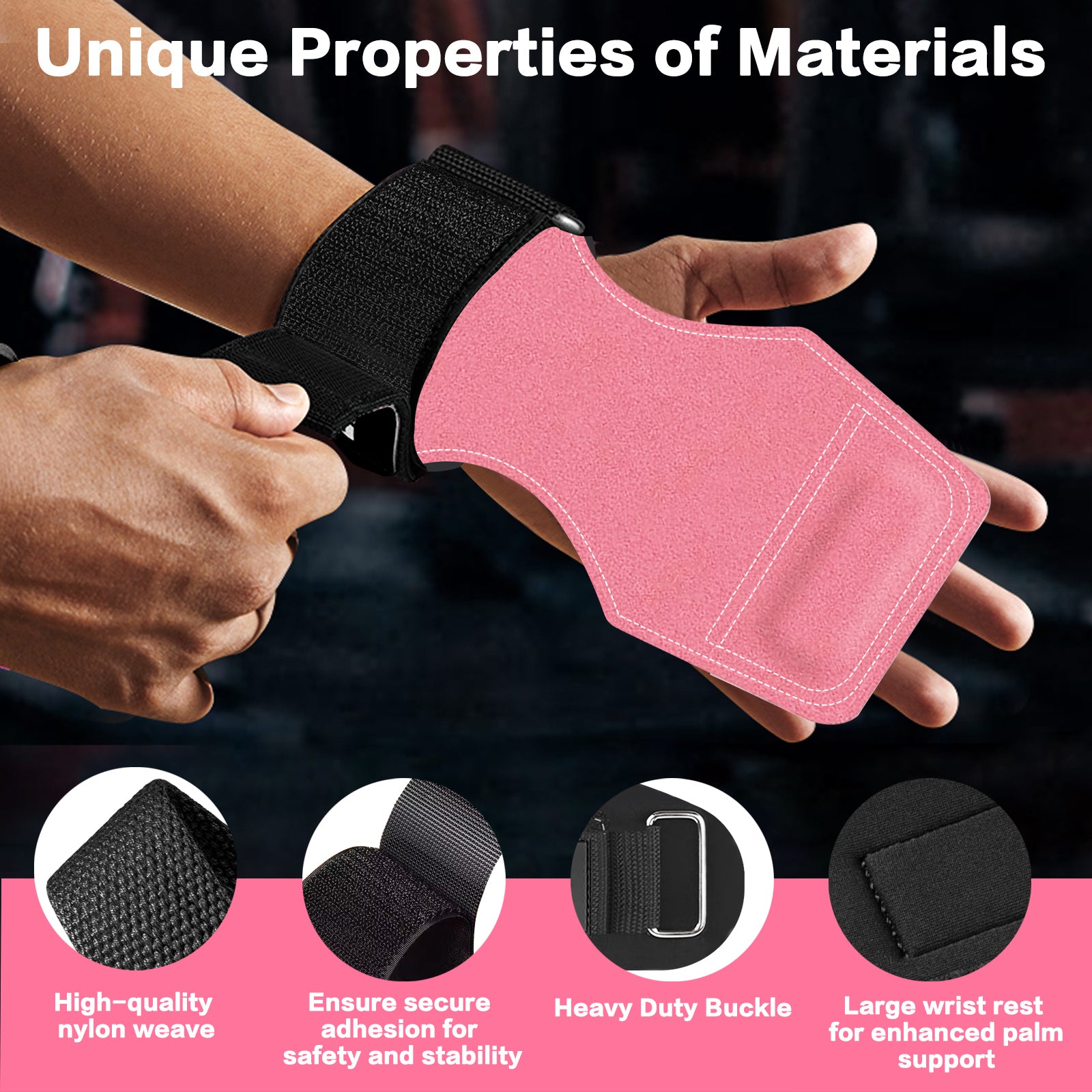 Weight Lifting Wrist Strap, Double-Layer Leather Wrist Straps for Gym Strength Training Weightlifting,Deadlift and Powerlifting, Enhance Grip Strength Neoprene Padding Gym Workout Lifting Straps Men/Women Pair Pink