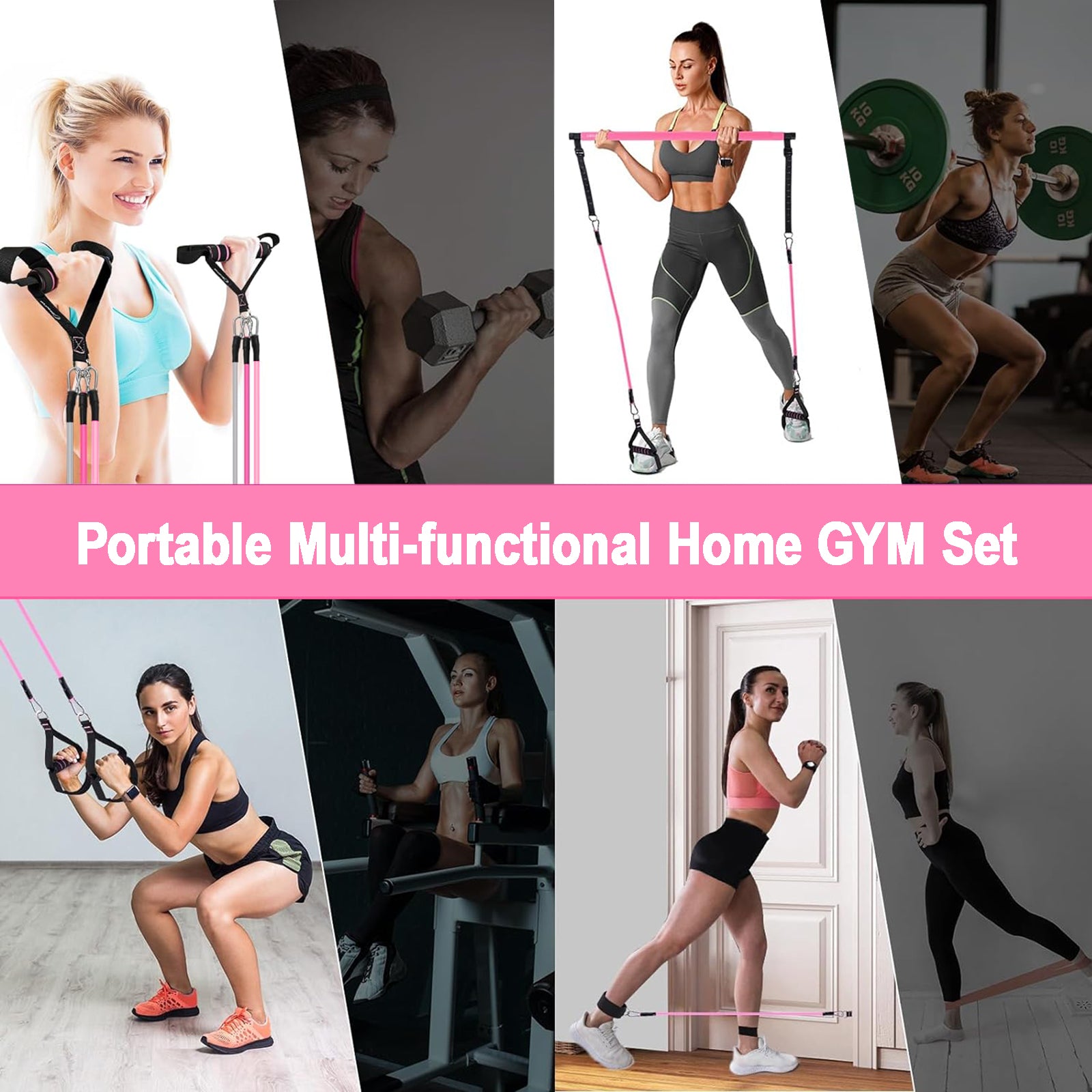 Bbtops Upgraded Multifunctional Screw Pilates Bar Kit with 6x Resistance Bands and 3x Resistance Bands,