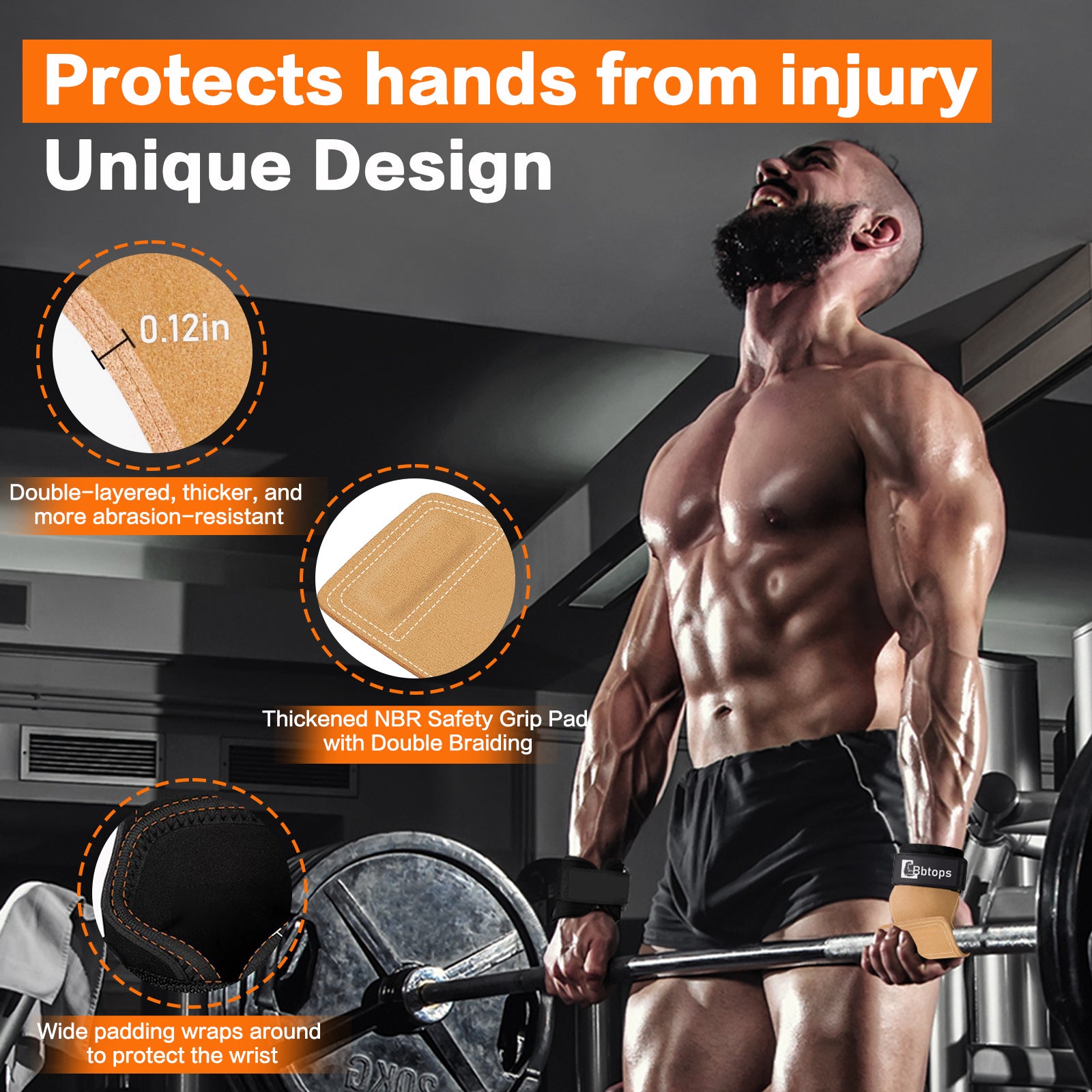 Weight Lifting Wrist Strap, Double-Layer Leather Wrist Straps for Gym Strength Training Weightlifting,Deadlift and Powerlifting, Enhance Grip Strength Neoprene Padding Gym Workout Lifting Straps Men/Women Pair Brown