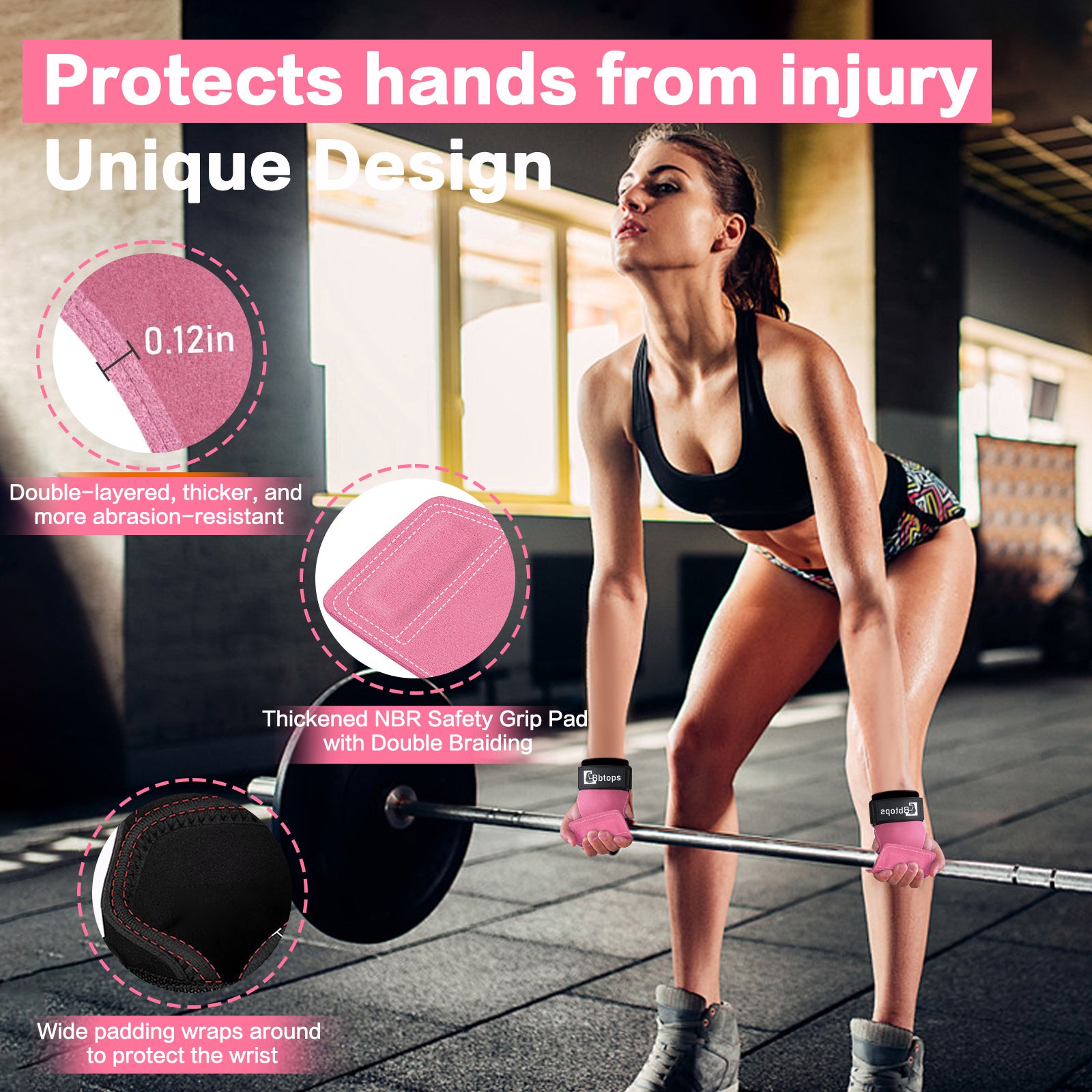 Weight Lifting Wrist Strap, Double-Layer Leather Wrist Straps for Gym Strength Training Weightlifting,Deadlift and Powerlifting, Enhance Grip Strength Neoprene Padding Gym Workout Lifting Straps Men/Women Pair Pink