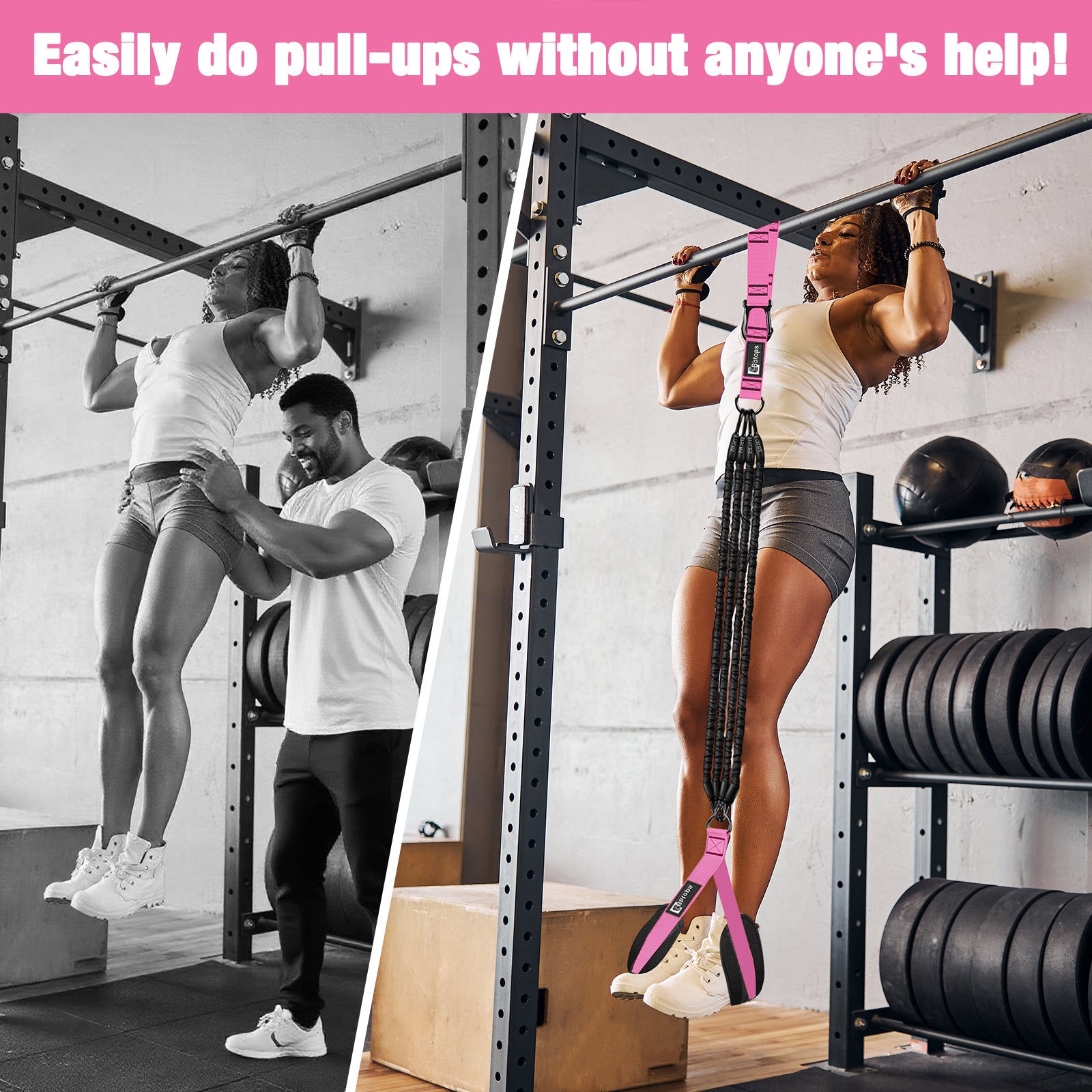 Pull Up Assistance Bands Set, 300 lbs Max Heavy Duty Resistance Bands with Adjustable Strap, Non-Slip Handle & Door Anchor, Full Body Strength Training Workout Equipment for Home Gym Fitness Pink