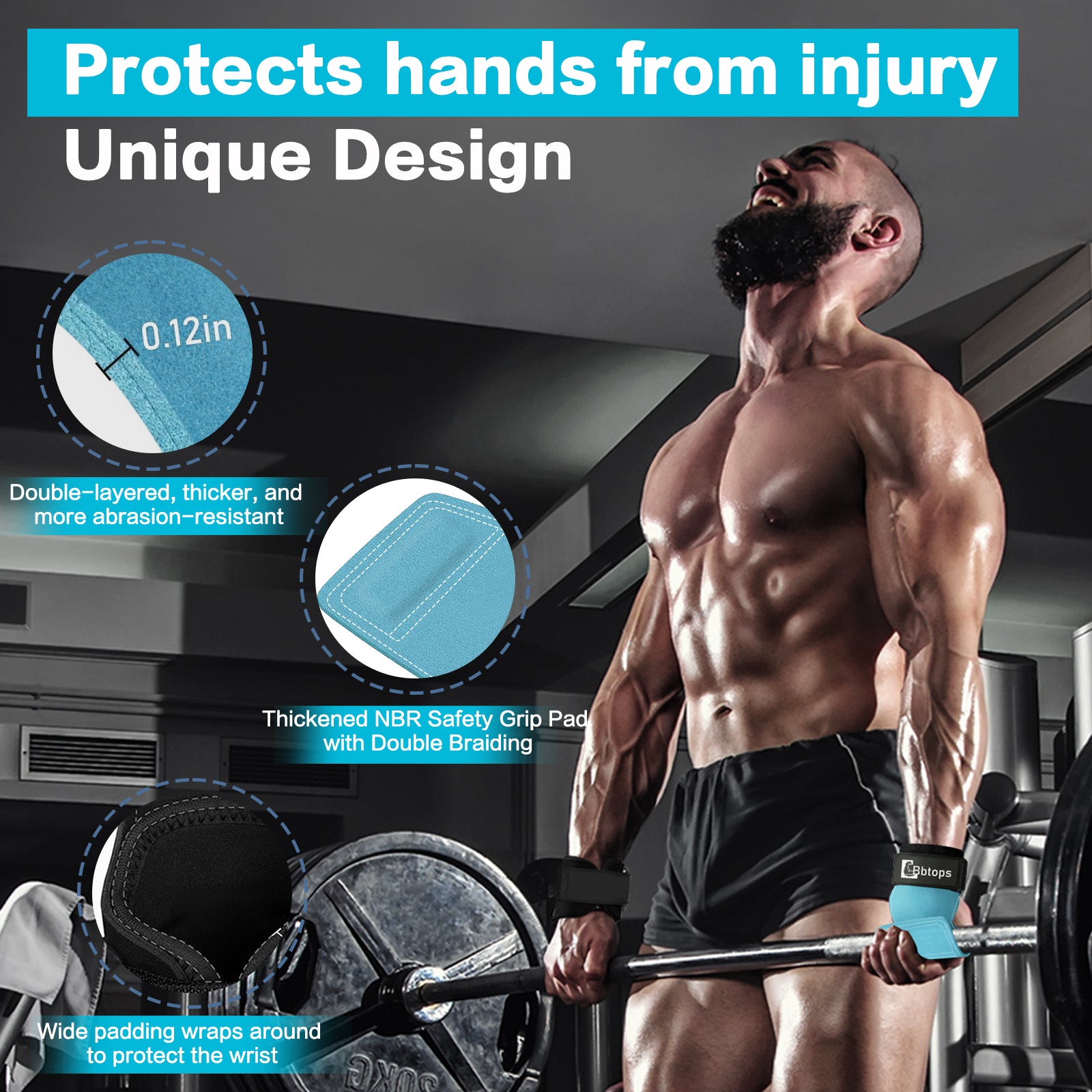 Weight Lifting Wrist Strap, Double-Layer Leather Wrist Straps for Gym Strength Training Weightlifting,Deadlift and Powerlifting, Enhance Grip Strength Neoprene Padding Gym Workout Lifting Straps Men/Women Pair Blue