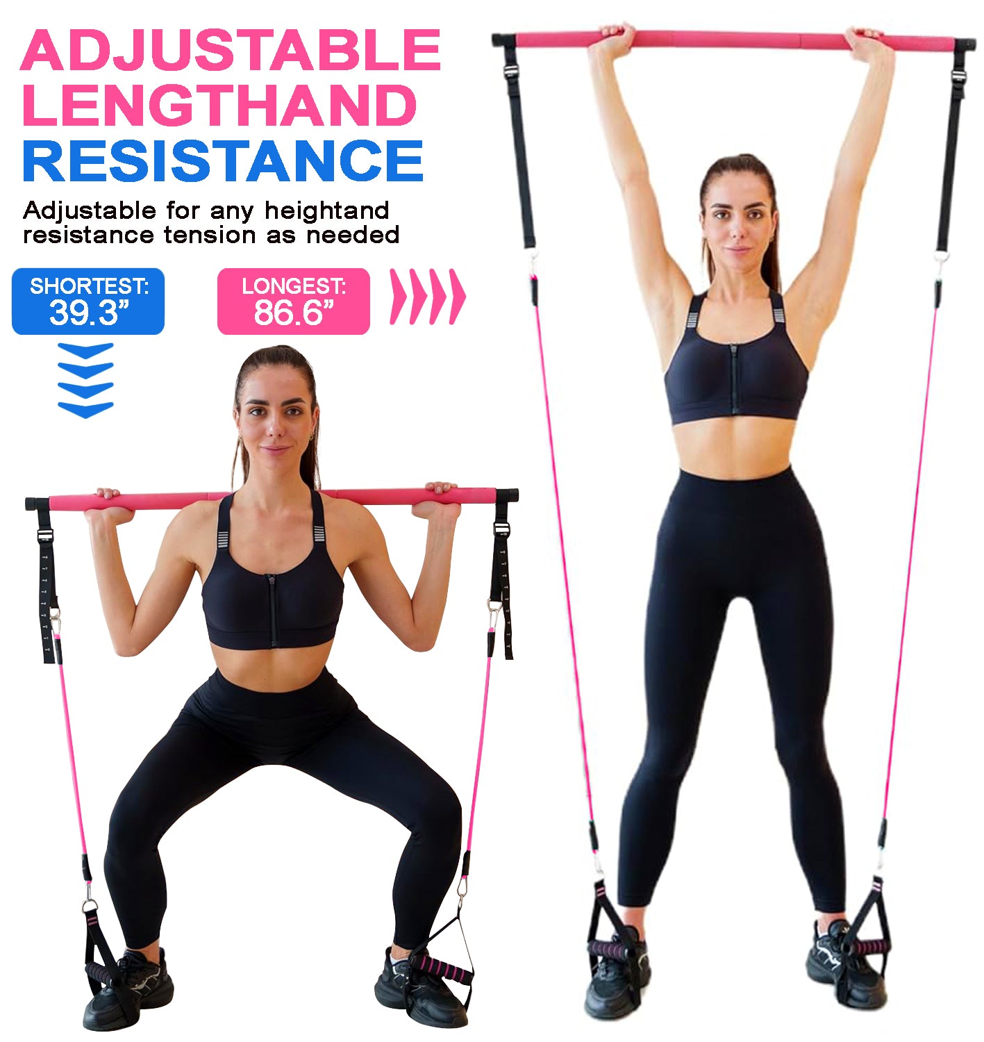 Bbtops Upgraded Multifunctional Screw Pilates Bar Kit with 6x Resistance Bands and 3x Resistance Bands,