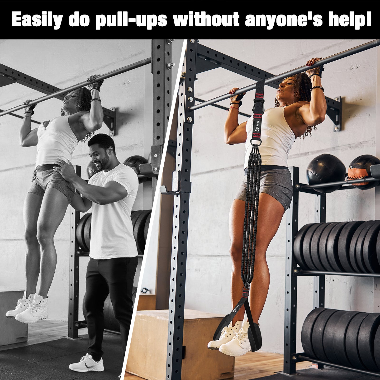 Pull Up Assistance Bands Set, 300 lbs Max Heavy Duty Resistance Bands with Adjustable Strap, Non-Slip Handle & Door Anchor, Full Body Strength Training Workout Equipment for Home Gym Fitness Black