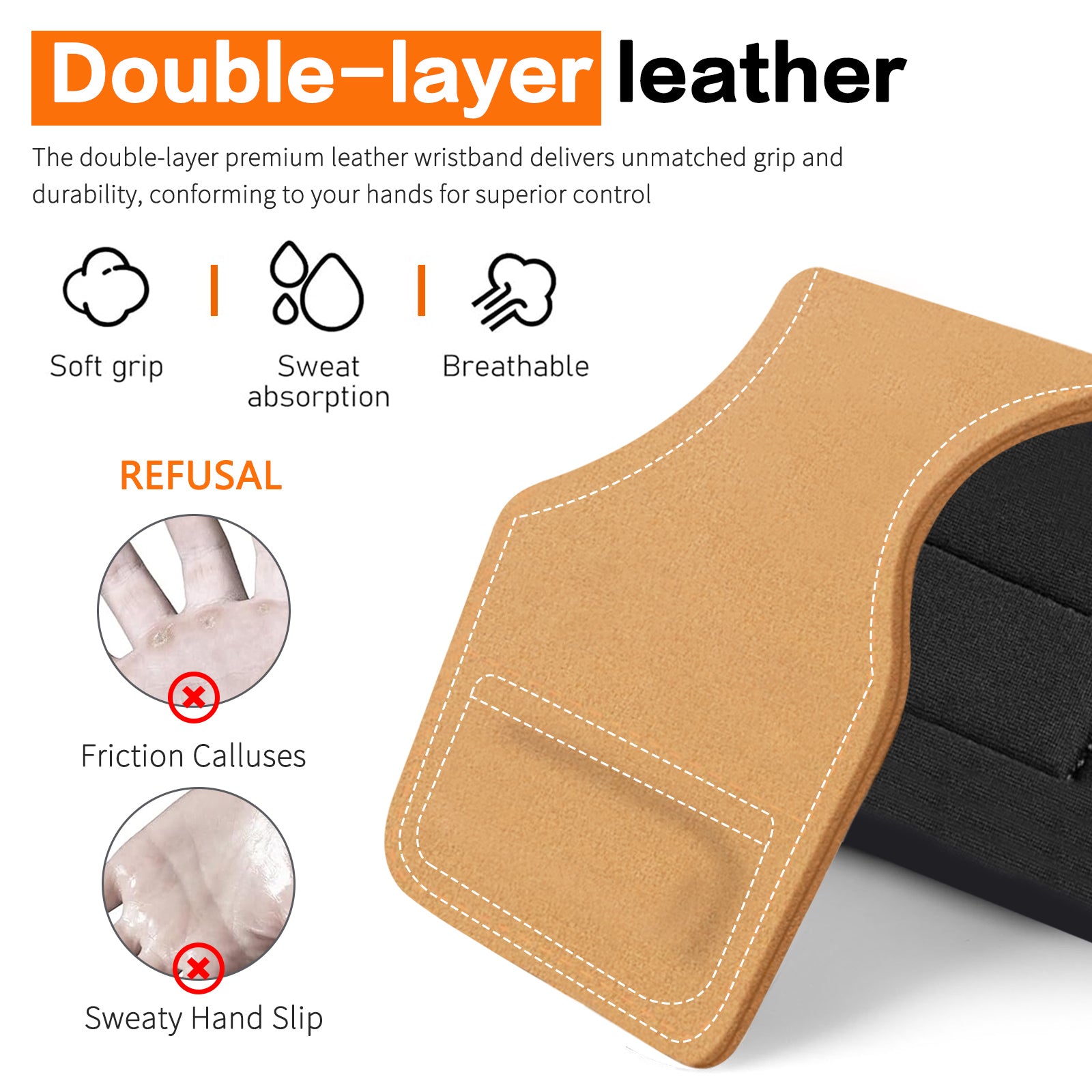 Weight Lifting Wrist Strap, Double-Layer Leather Wrist Straps for Gym Strength Training Weightlifting,Deadlift and Powerlifting, Enhance Grip Strength Neoprene Padding Gym Workout Lifting Straps Men/Women Pair Brown