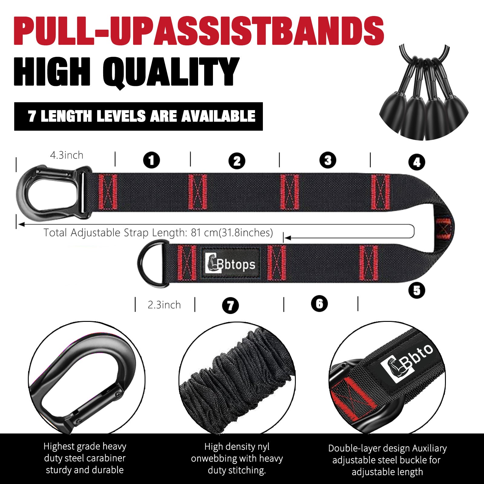 Pull Up Assistance Bands Set, 300 lbs Max Heavy Duty Resistance Bands with Adjustable Strap, Non-Slip Handle & Door Anchor, Full Body Strength Training Workout Equipment for Home Gym Fitness Black