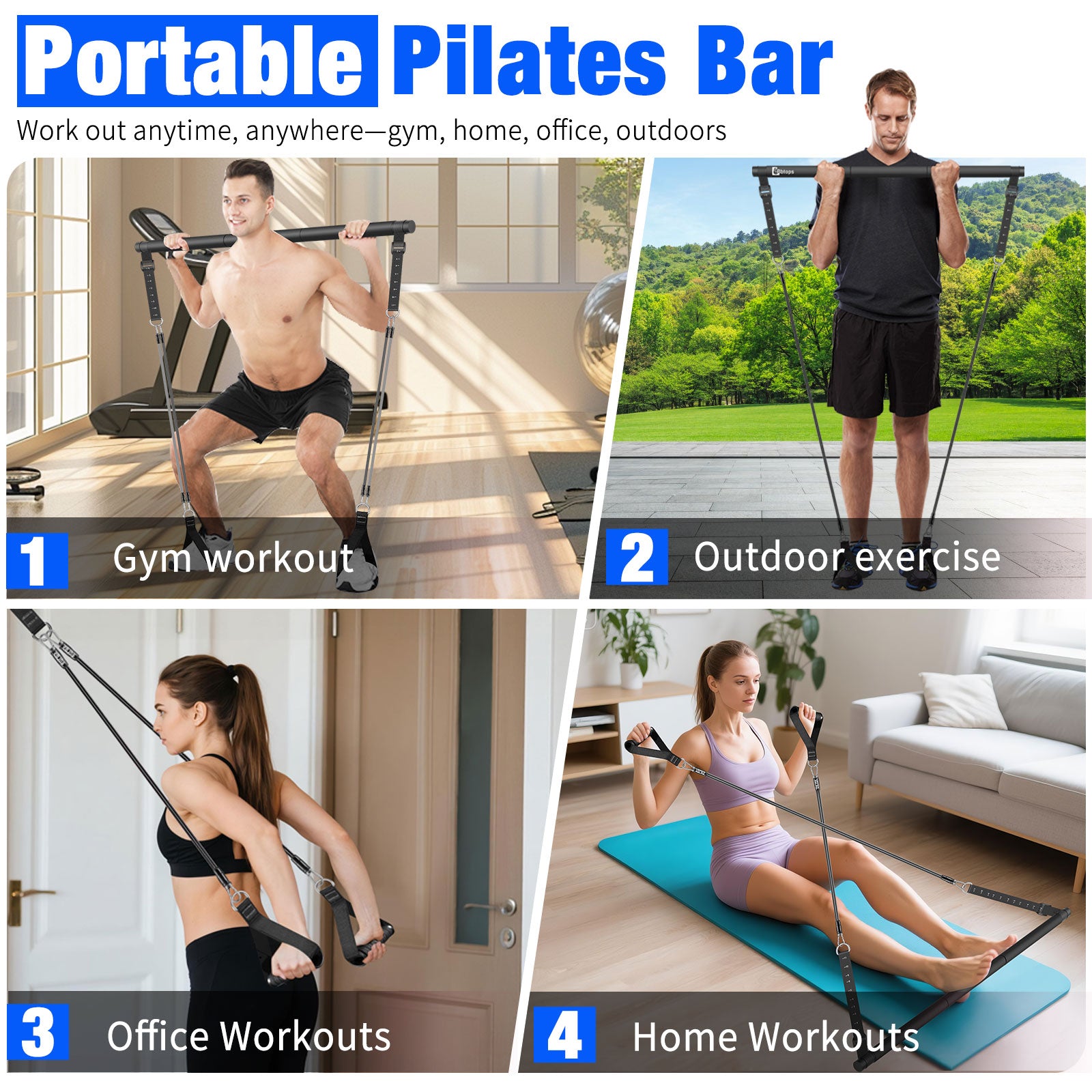 Bbtops Pilates Bar Kit with Resistance Bands,Pilates Bar with Stackable Bands Workout Equipment for Legs,Hip,Waist and Arm,Exercise Fitness Equipment for Women & Men Home Gym Yoga Pilates Black