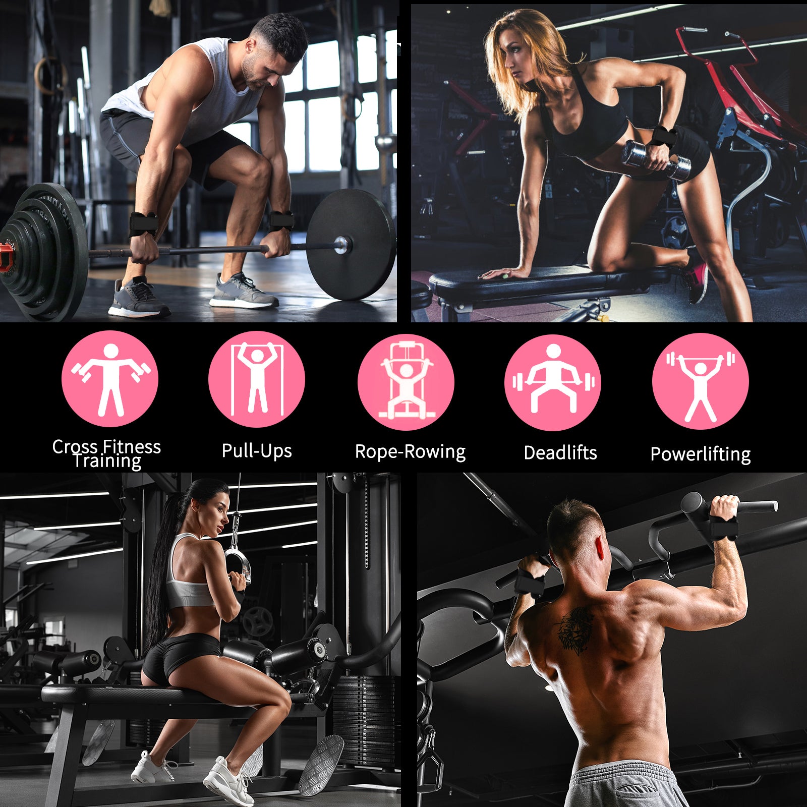 Weight Lifting Wrist Strap, Double-Layer Leather Wrist Straps for Gym Strength Training Weightlifting,Deadlift and Powerlifting, Enhance Grip Strength Neoprene Padding Gym Workout Lifting Straps Men/Women Pair Pink