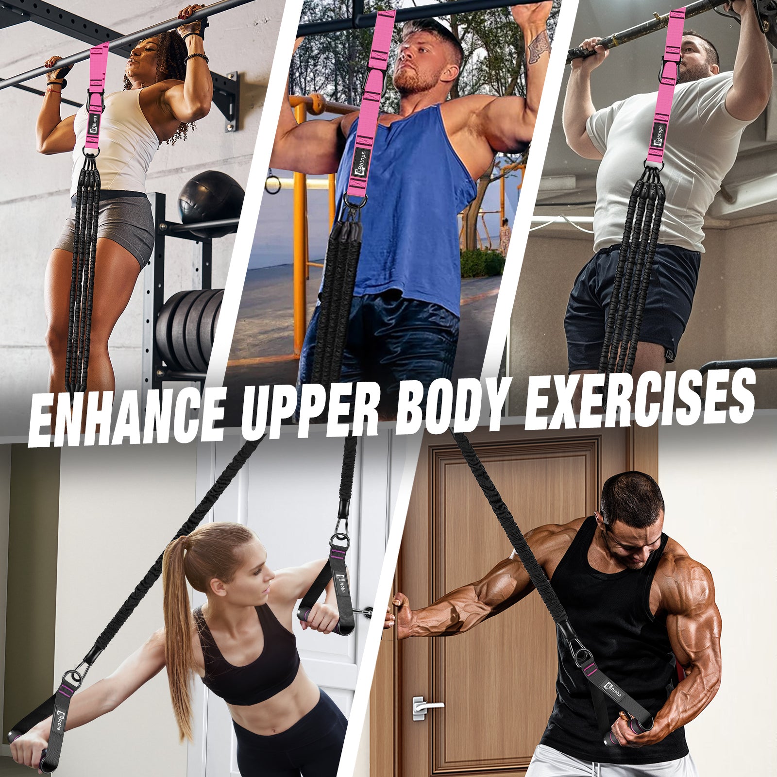 Pull Up Assistance Bands Set, 300 lbs Max Heavy Duty Resistance Bands with Adjustable Strap, Non-Slip Handle & Door Anchor, Full Body Strength Training Workout Equipment for Home Gym Fitness Pink