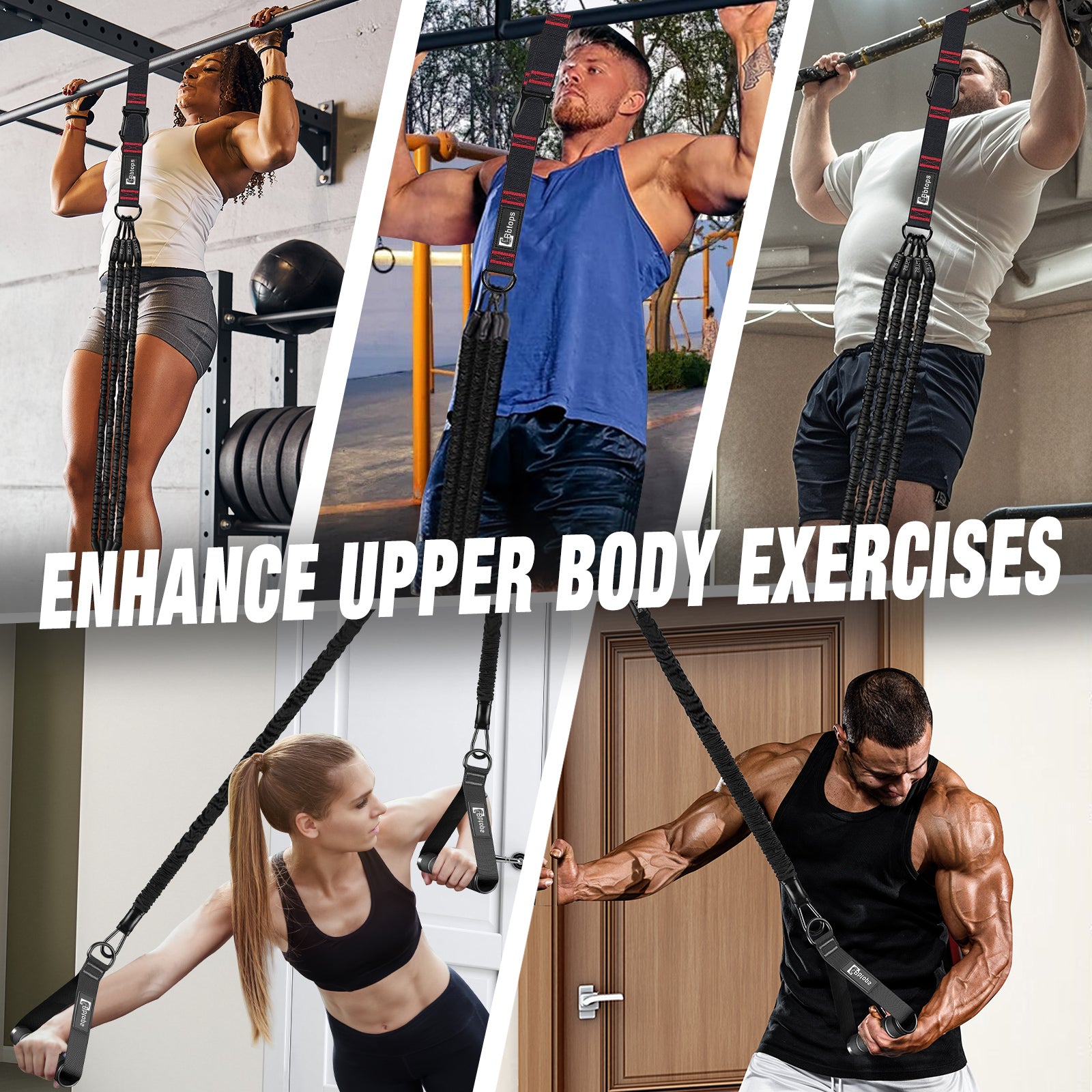 Pull Up Assistance Bands Set, 300 lbs Max Heavy Duty Resistance Bands with Adjustable Strap, Non-Slip Handle & Door Anchor, Full Body Strength Training Workout Equipment for Home Gym Fitness Black