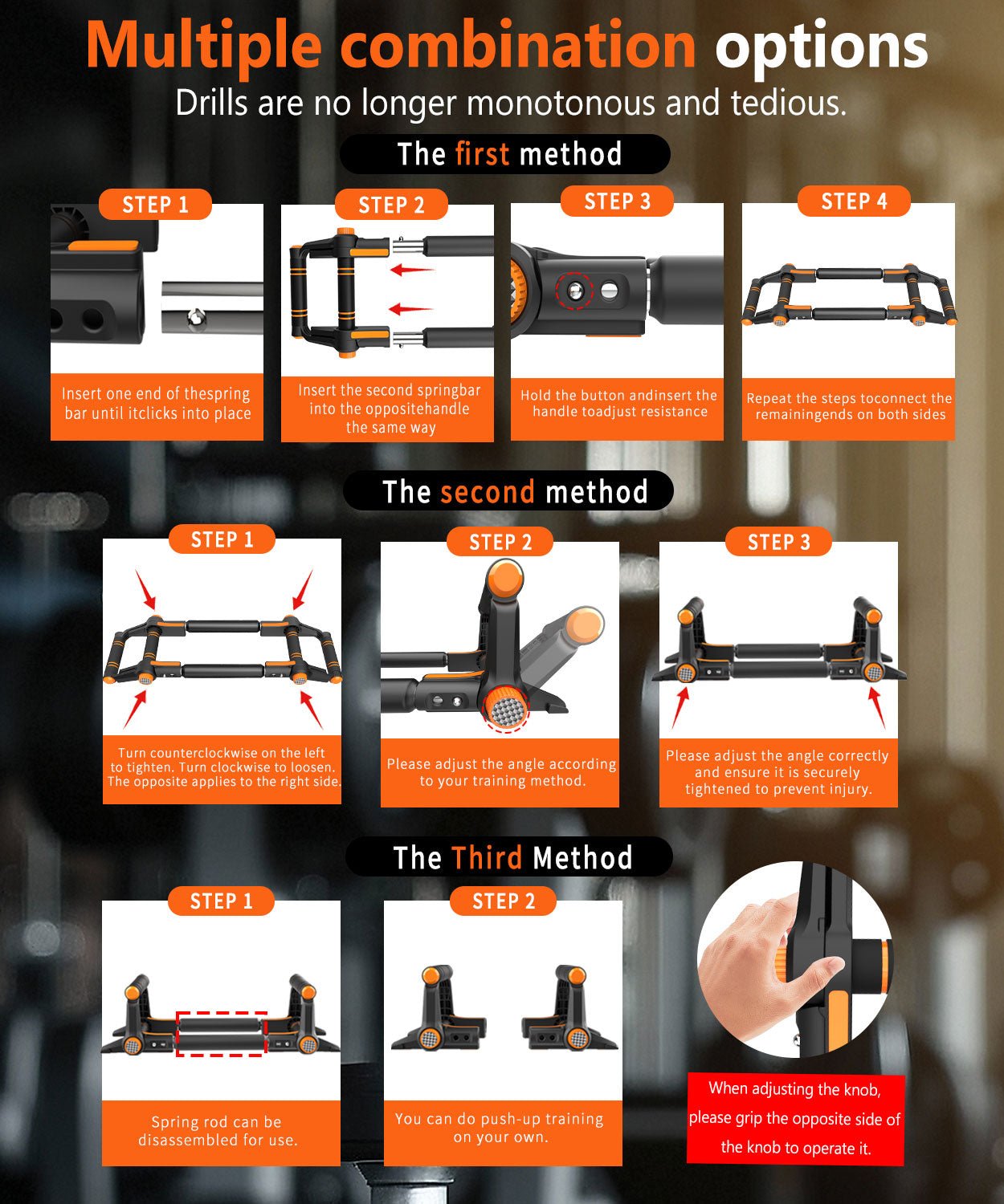 Twister Arm Trainer - 3-in-1 Adjustable Chest Workout Equipment,Portable Home Gym Chest & Arm Workout, Push Up Bars, 60-140lbs Resistance for Men Women Orange
