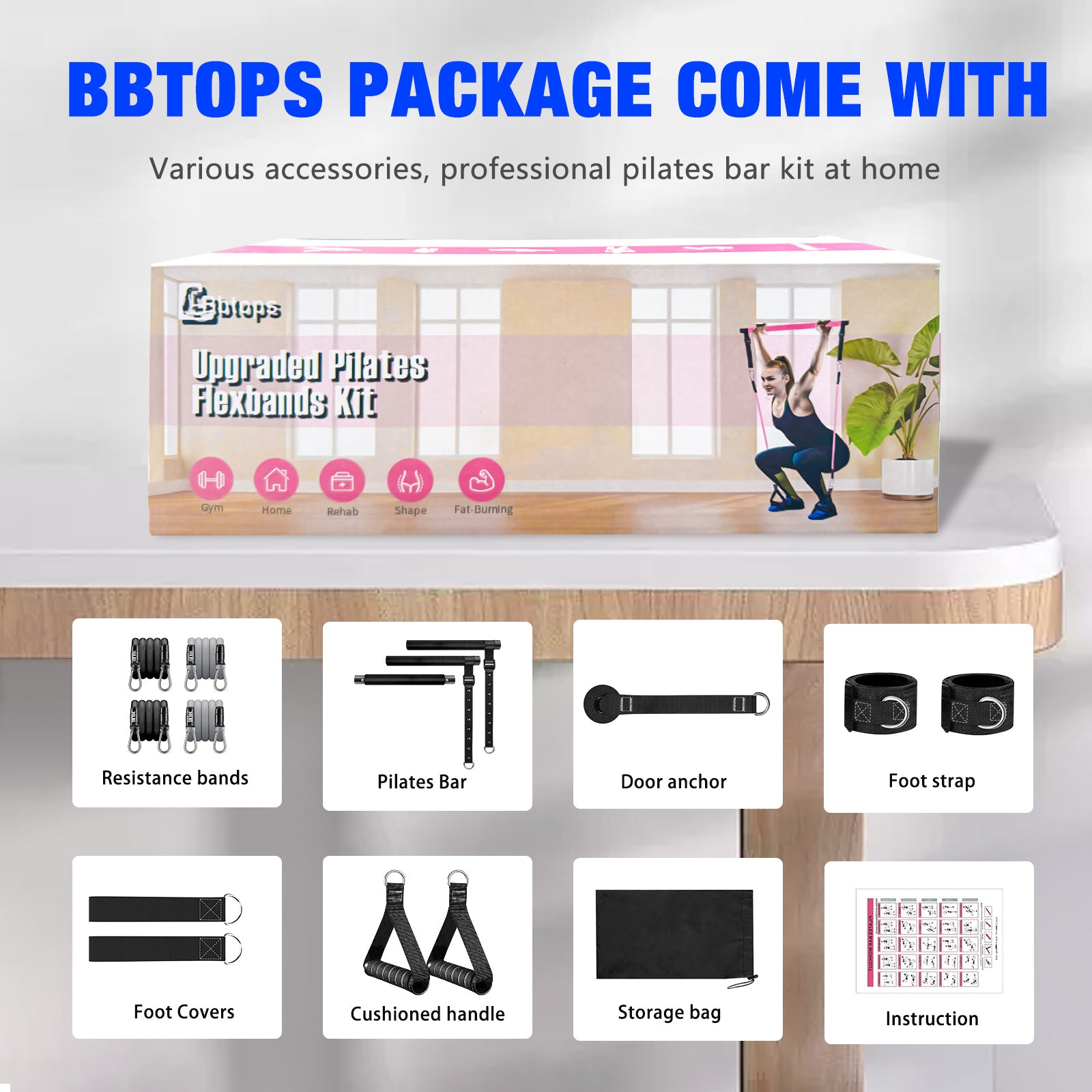 Bbtops Pilates Bar Kit with Resistance Bands,Pilates Bar with Stackable Bands Workout Equipment for Legs,Hip,Waist and Arm,Exercise Fitness Equipment for Women & Men Home Gym Yoga Pilates Black