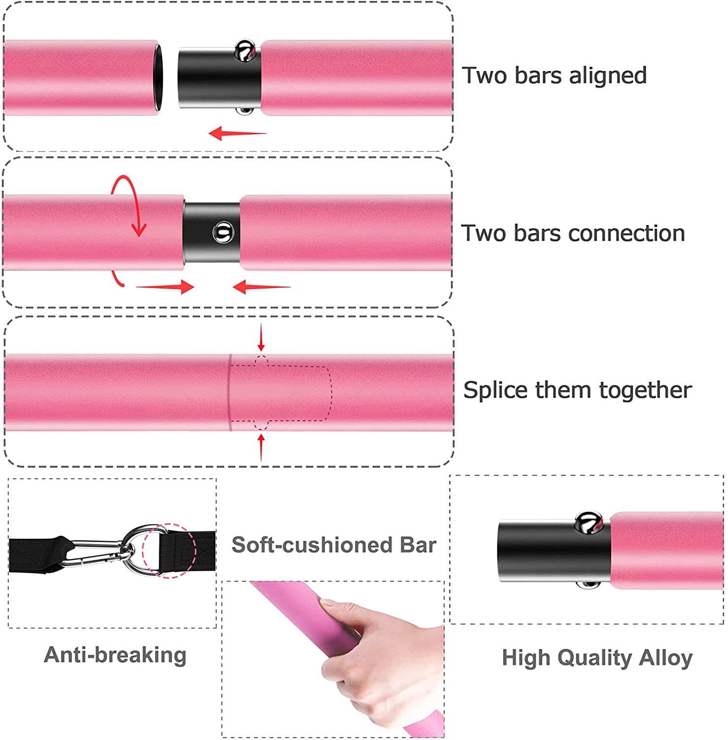 Pilates Bar Kit with 4xResistance Bands (30lbs/40lbs)