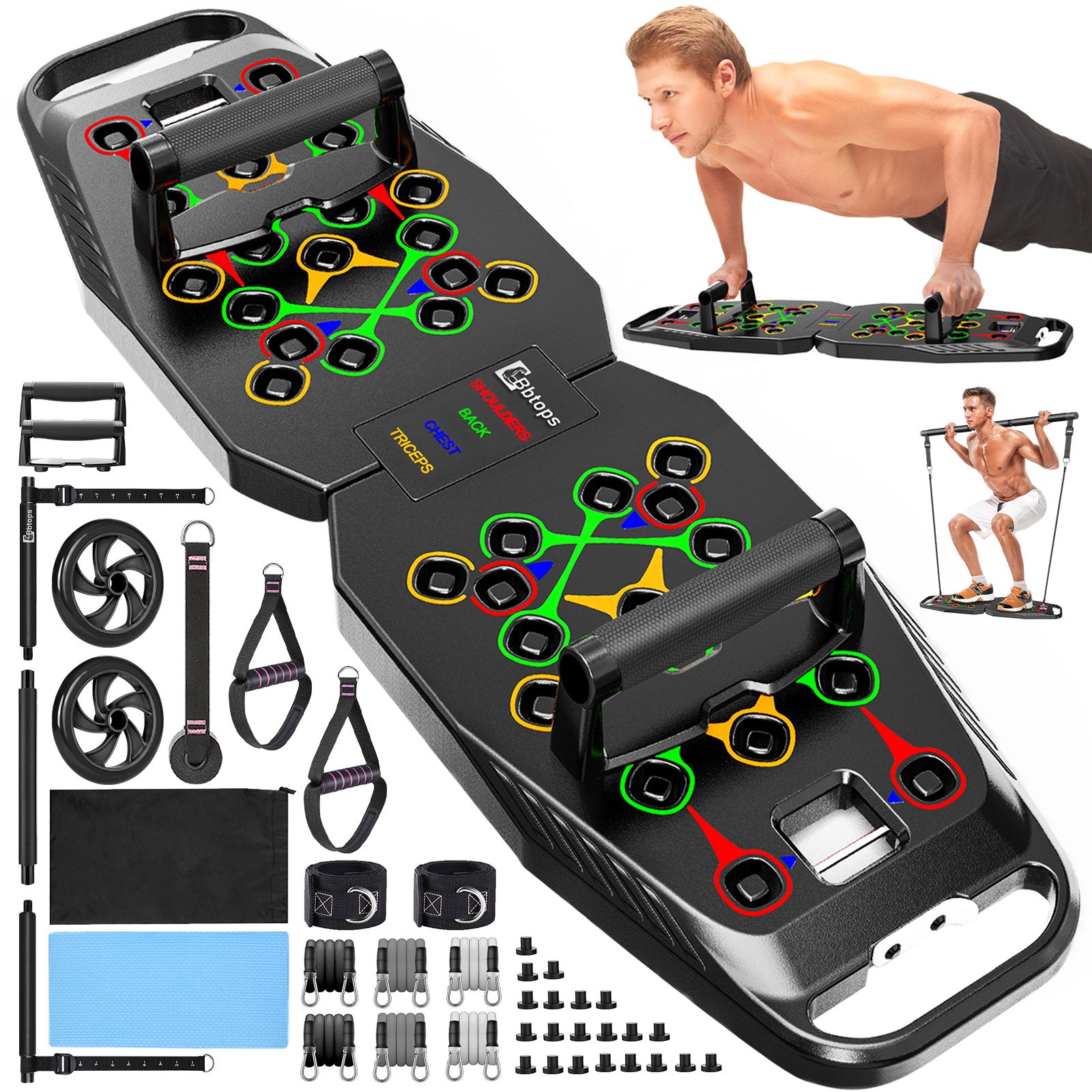 Push Up Board with Pilates Bar & 20 Fitness Accessories with Resistance Bands