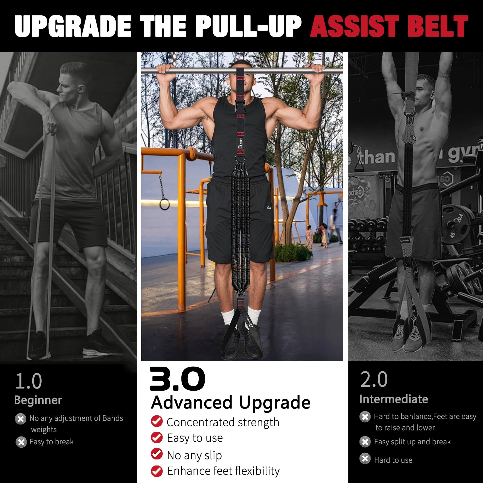 Pull Up Assistance Bands Set, 300 lbs Max Heavy Duty Resistance Bands with Adjustable Strap, Non-Slip Handle & Door Anchor, Full Body Strength Training Workout Equipment for Home Gym Fitness Black