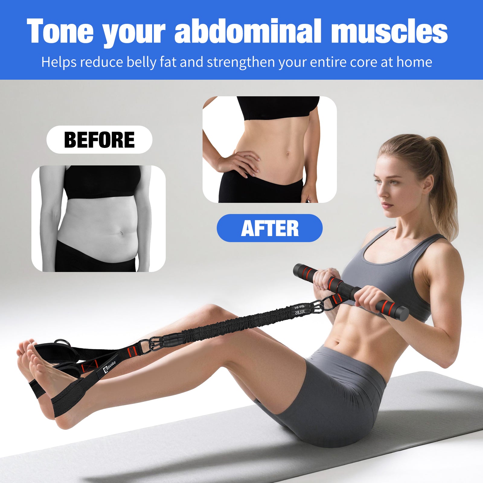 Bbtops Pedal Resistance Band with Handle, 30-120LBS Adjustable 3-Tube Foot Resistance Bands for Home Workout, Core Abs Legs Arms Training, Portable Sit Up Exercise Equipment for Women Men Blac