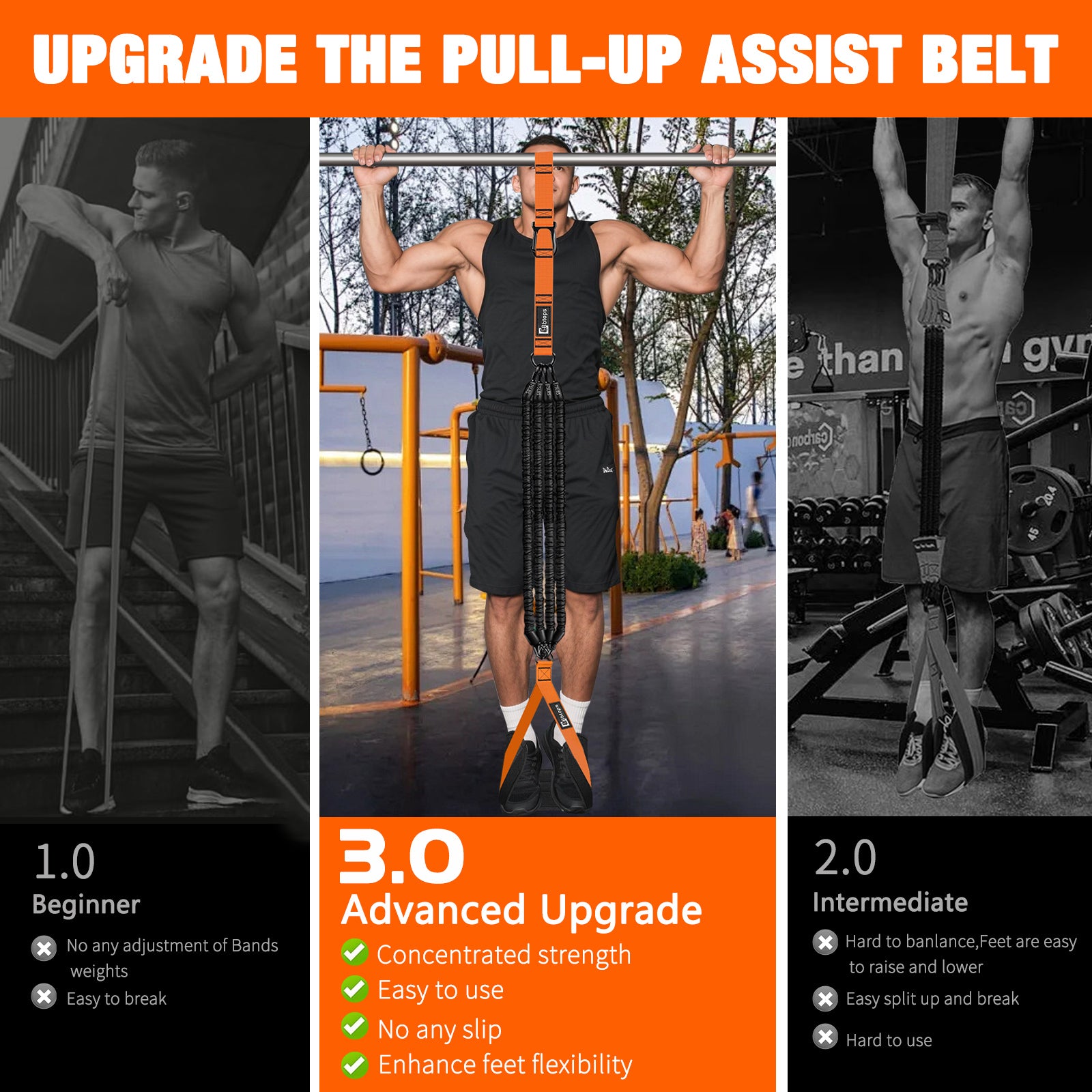 Pull Up Assistance Bands Set, 300 lbs Max Heavy Duty Resistance Bands with Adjustable Strap, Non-Slip Handle & Door Anchor, Full Body Strength Training Workout Equipment for Home Gym Fitness Orange