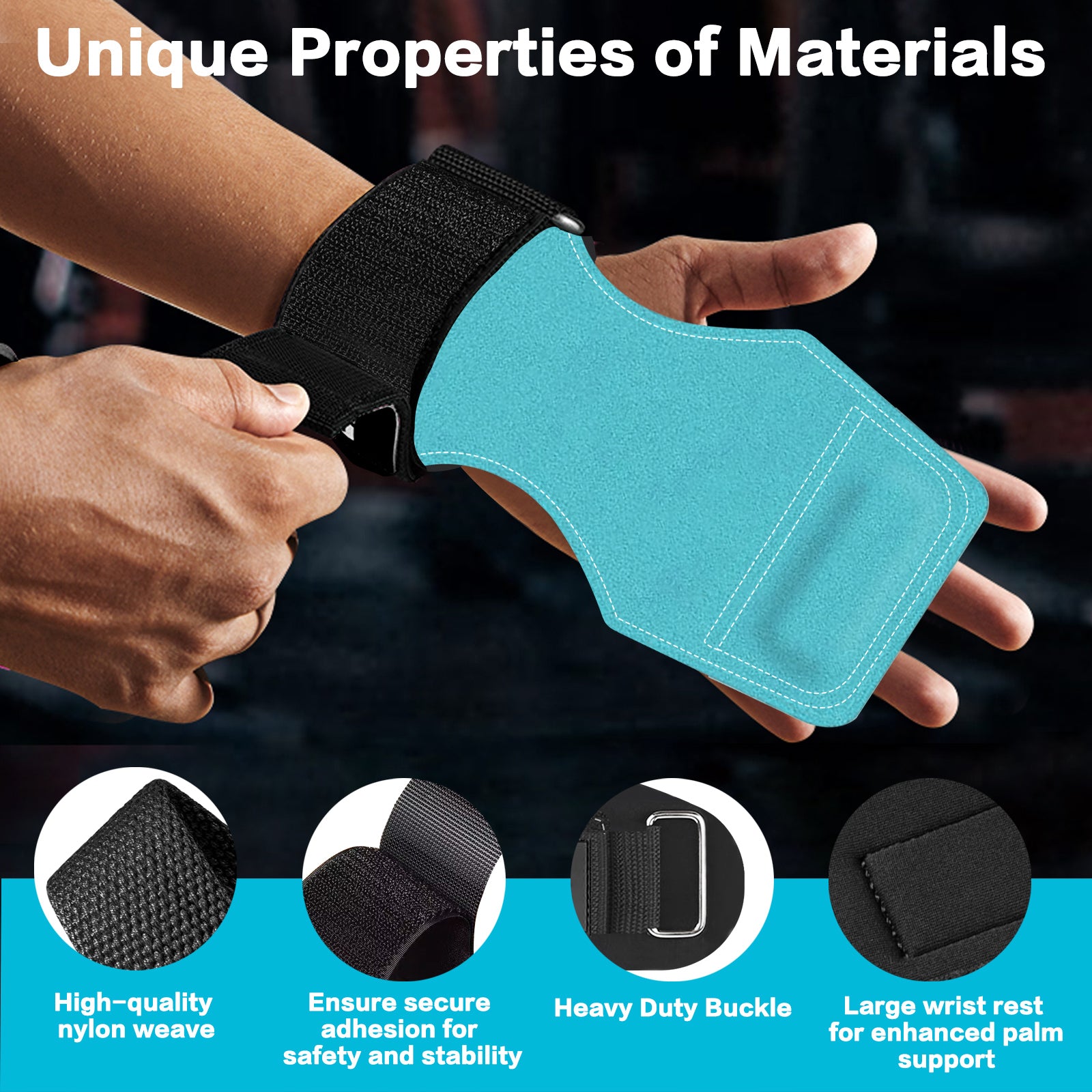 Weight Lifting Wrist Strap, Double-Layer Leather Wrist Straps for Gym Strength Training Weightlifting,Deadlift and Powerlifting, Enhance Grip Strength Neoprene Padding Gym Workout Lifting Straps Men/Women Pair Blue