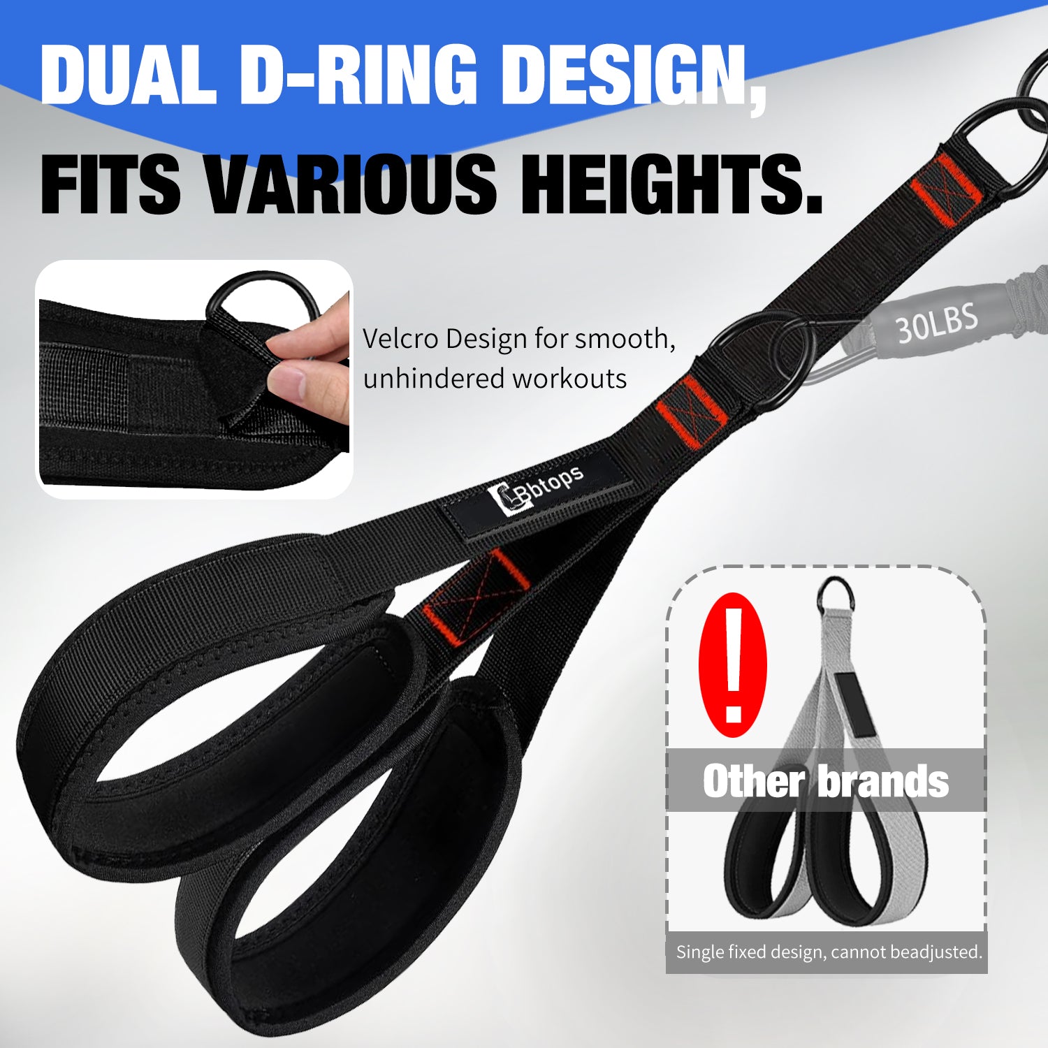 Bbtops Pedal Resistance Band with Handle, 30-120LBS Adjustable 3-Tube Foot Resistance Bands for Home Workout, Core Abs Legs Arms Training, Portable Sit Up Exercise Equipment for Women Men Blac