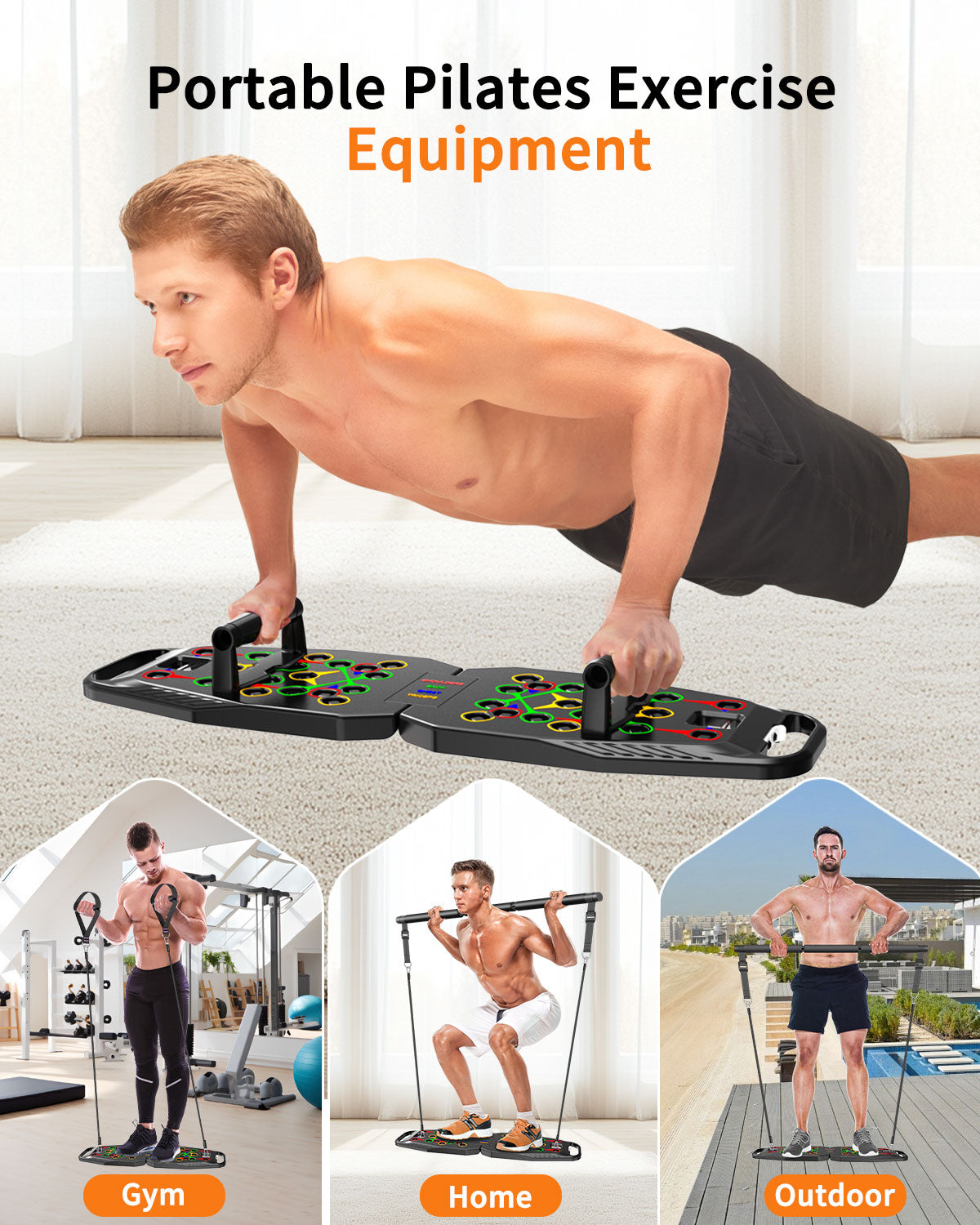 Push Up Board with Pilates Bar & 20 Fitness Accessories with Resistance Bands