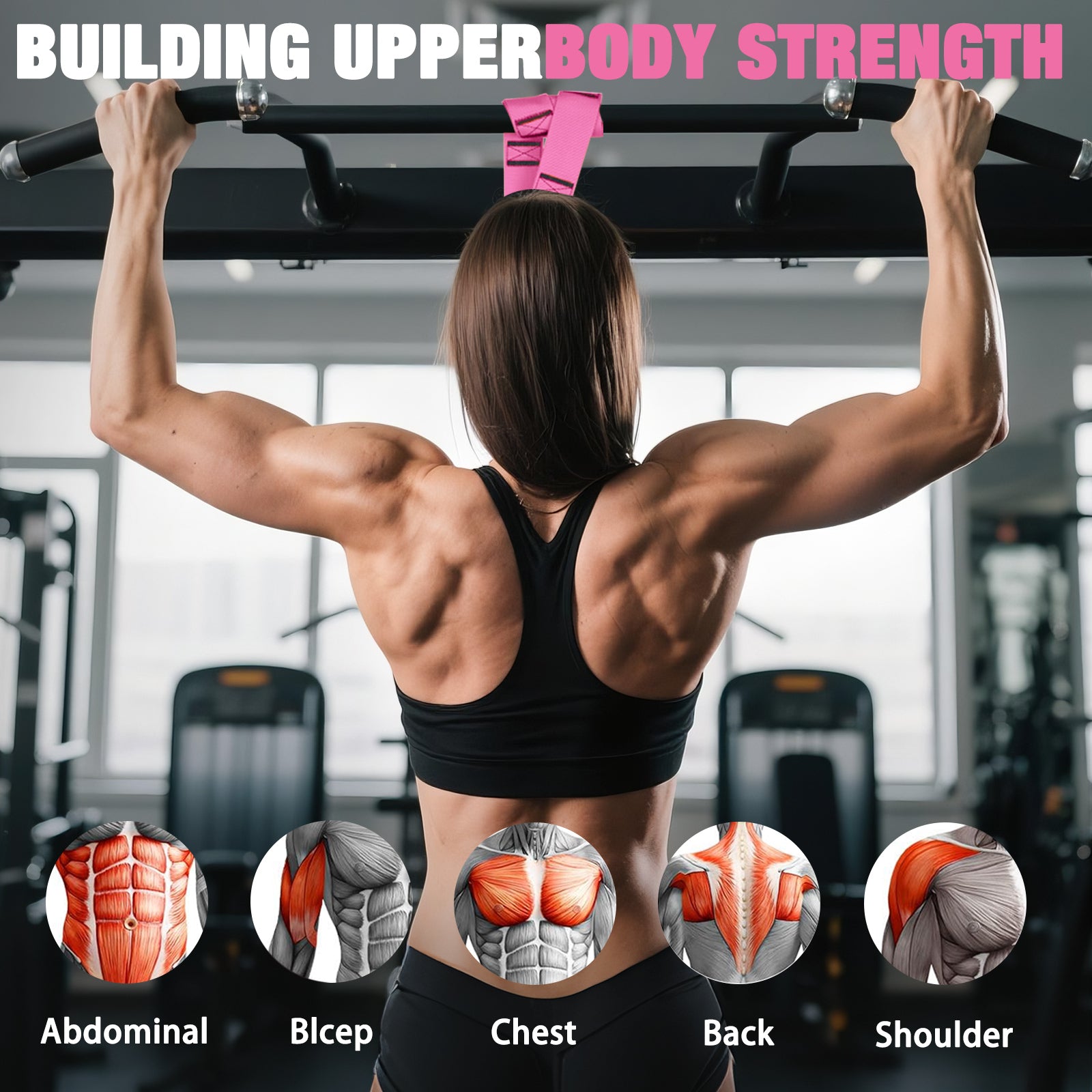 Pull Up Assistance Bands Set, 300 lbs Max Heavy Duty Resistance Bands with Adjustable Strap, Non-Slip Handle & Door Anchor, Full Body Strength Training Workout Equipment for Home Gym Fitness Pink