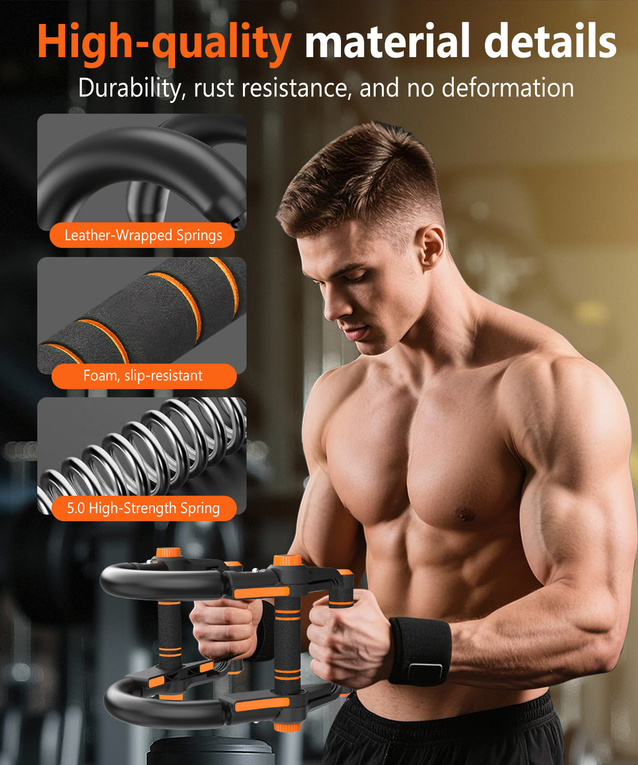Twister Arm Trainer - 3-in-1 Adjustable Chest Workout Equipment,Portable Home Gym Chest & Arm Workout, Push Up Bars, 60-140lbs Resistance for Men Women Orange