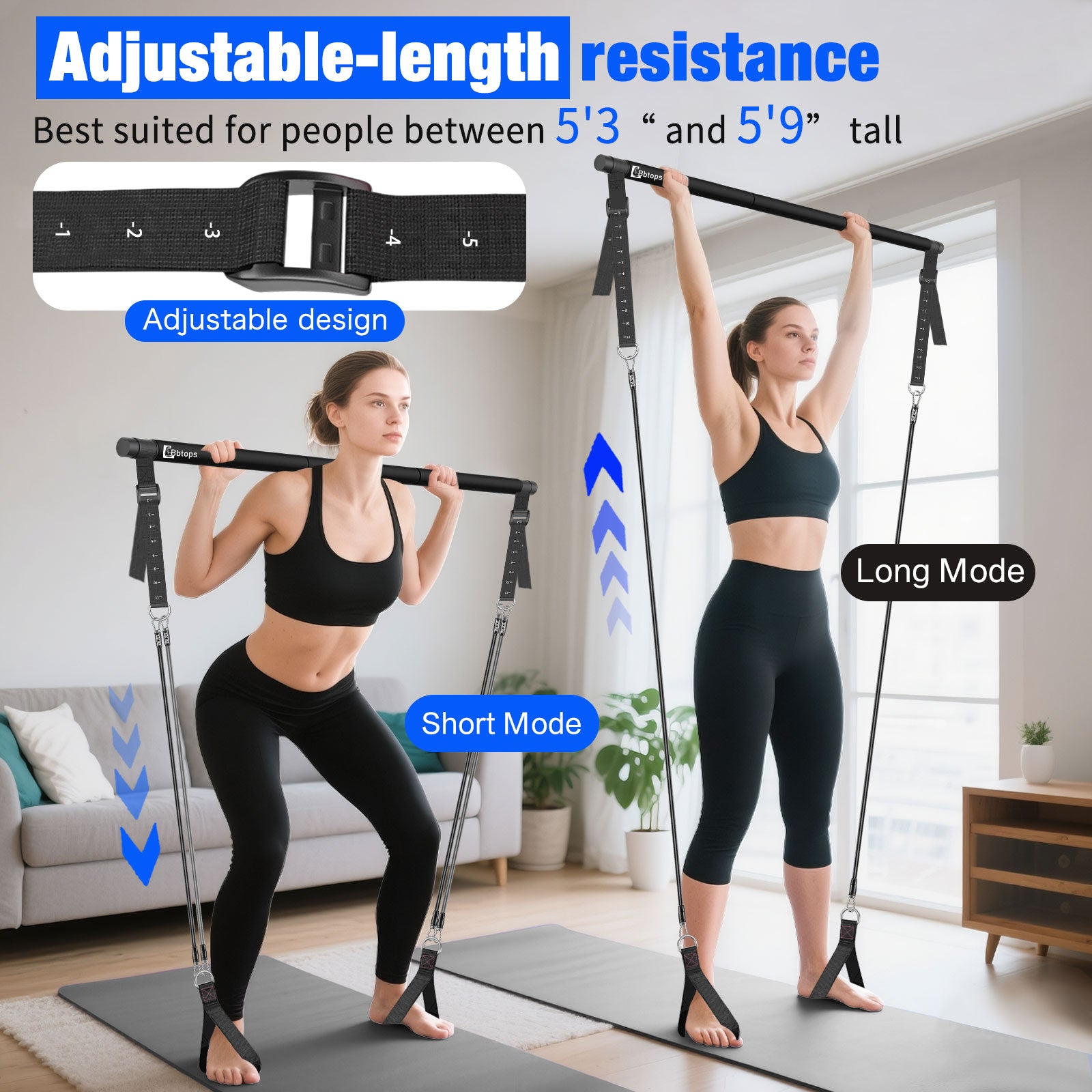 Bbtops Pilates Bar Kit with Resistance Bands,Pilates Bar with Stackable Bands Workout Equipment for Legs,Hip,Waist and Arm,Exercise Fitness Equipment for Women & Men Home Gym Yoga Pilates Black
