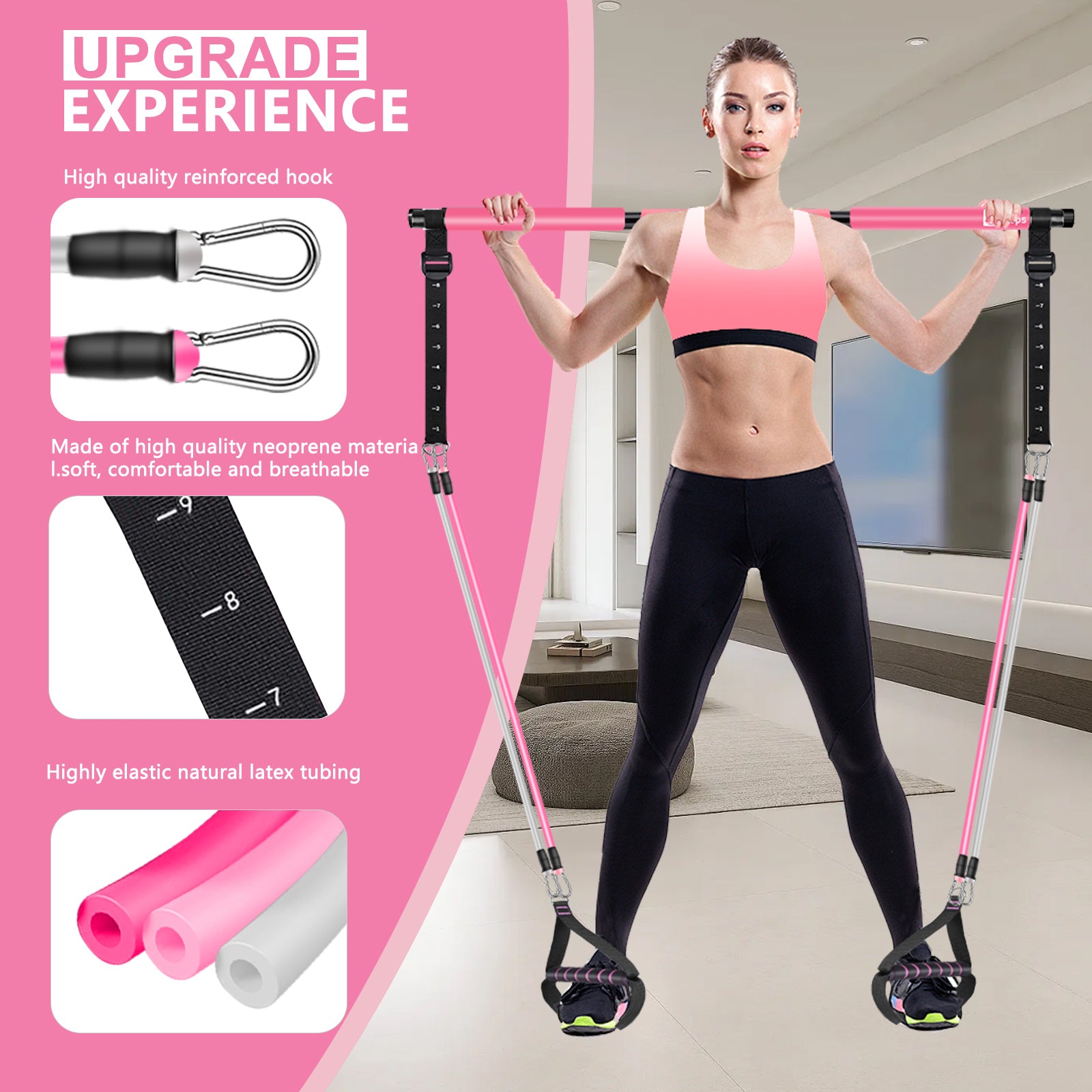 Bbtops Pilates Bar Kit with 6x Resistance Bands and Ab Roller