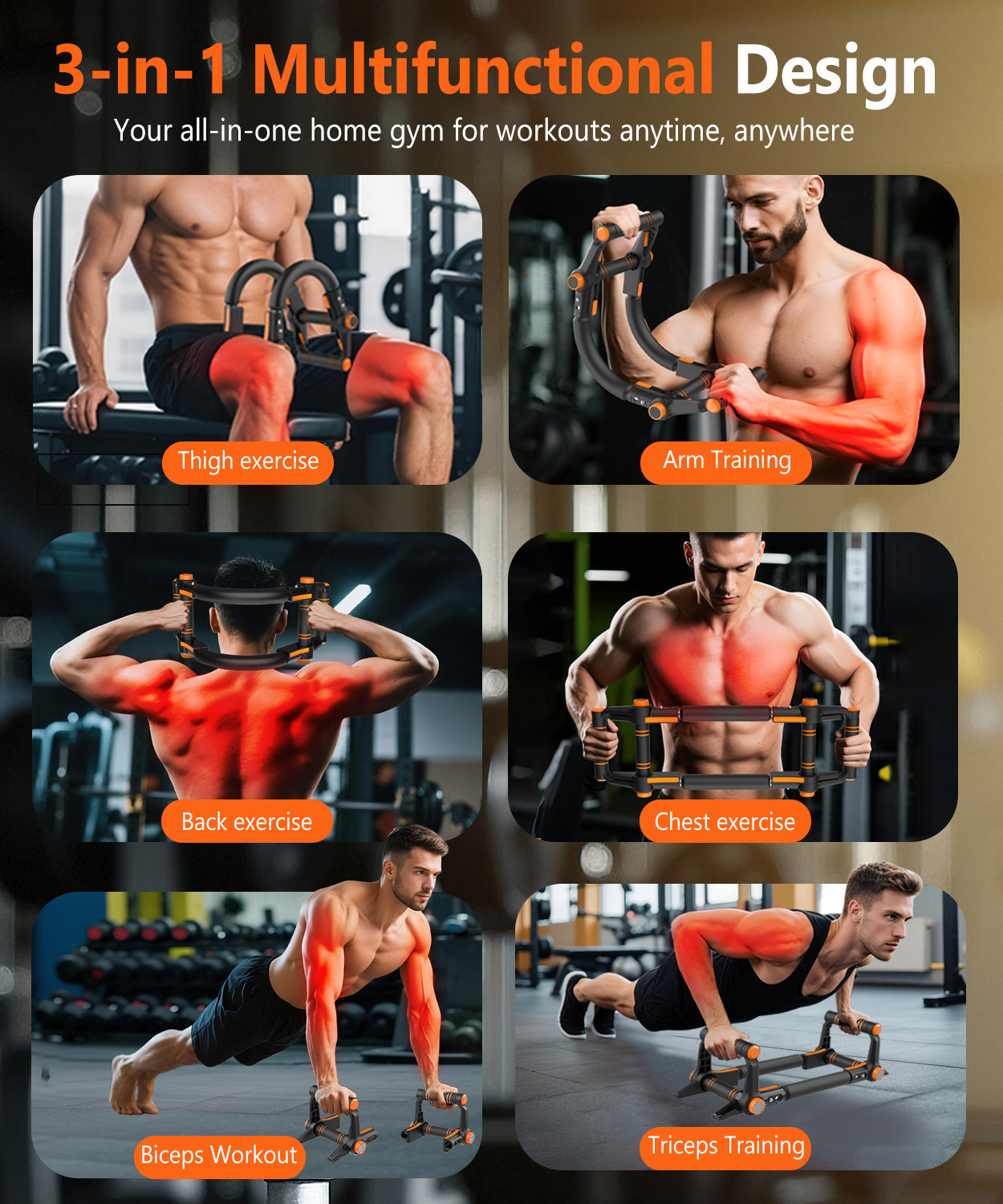 Twister Arm Trainer - 3-in-1 Adjustable Chest Workout Equipment,Portable Home Gym Chest & Arm Workout, Push Up Bars, 60-140lbs Resistance for Men Women Orange