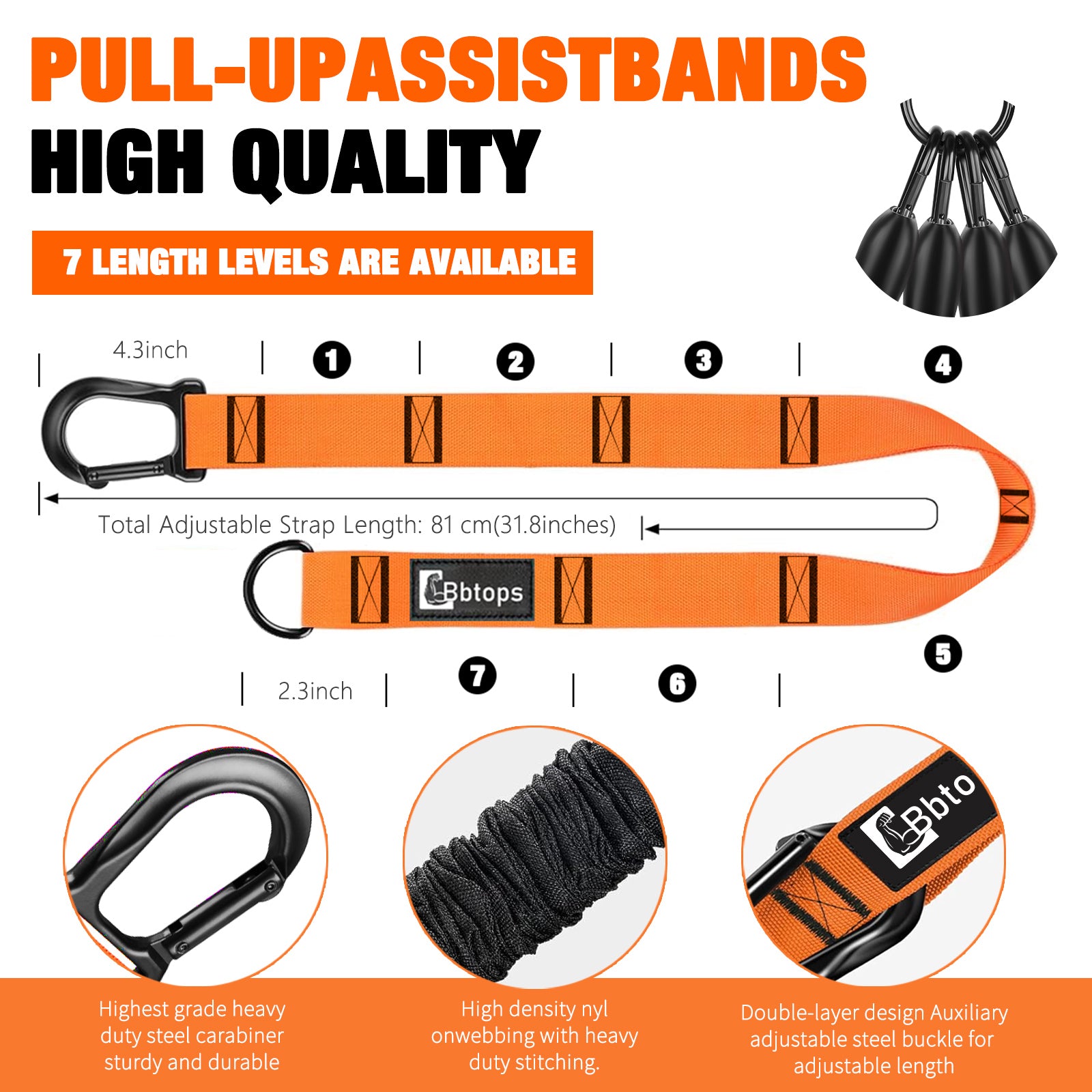 Pull Up Assistance Bands Set, 300 lbs Max Heavy Duty Resistance Bands with Adjustable Strap, Non-Slip Handle & Door Anchor, Full Body Strength Training Workout Equipment for Home Gym Fitness Orange