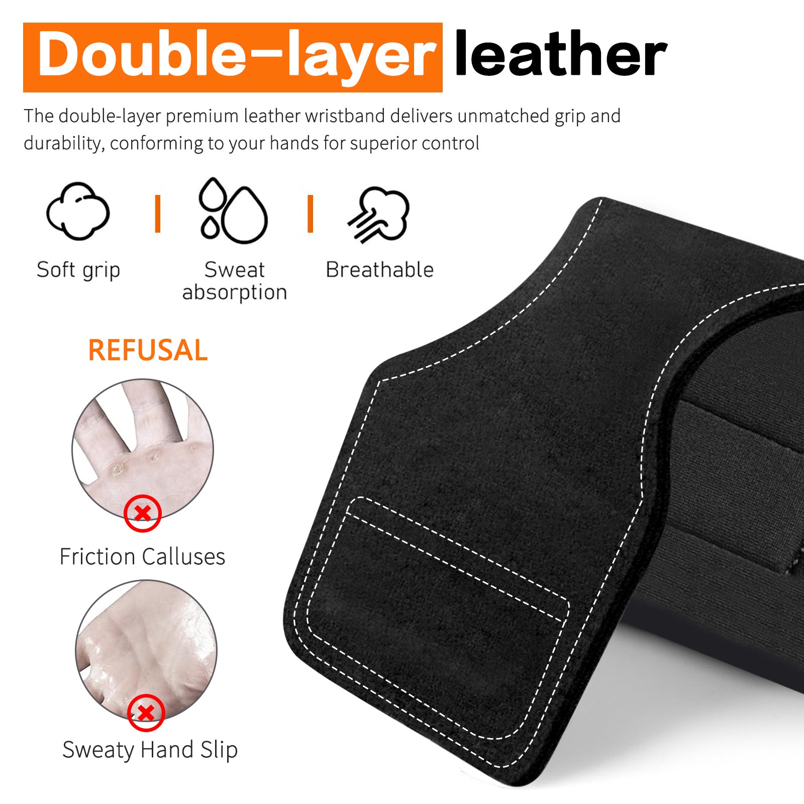 Weight Lifting Wrist Strap, Double-Layer Leather Wrist Straps for Gym Strength Training Weightlifting,Deadlift and Powerlifting, Enhance Grip Strength Neoprene Padding Gym Workout Lifting Straps Men/Women Pair Black