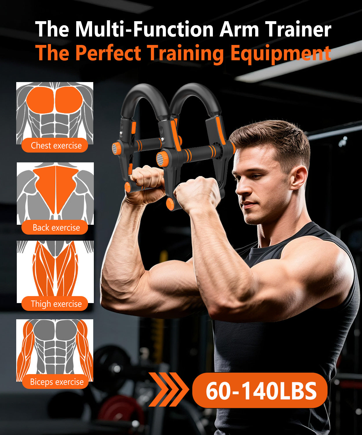 Twister Arm Trainer - 3-in-1 Adjustable Chest Workout Equipment,Portable Home Gym Chest & Arm Workout, Push Up Bars, 60-140lbs Resistance for Men Women Orange
