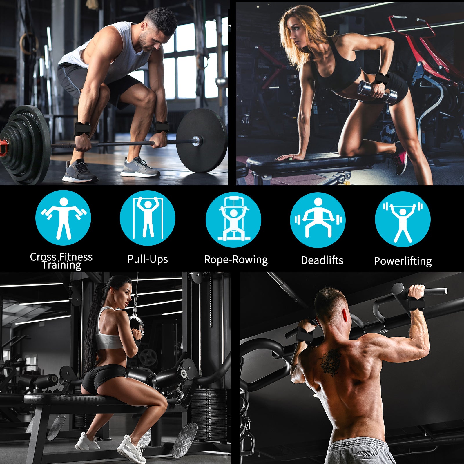Weight Lifting Wrist Strap, Double-Layer Leather Wrist Straps for Gym Strength Training Weightlifting,Deadlift and Powerlifting, Enhance Grip Strength Neoprene Padding Gym Workout Lifting Straps Men/Women Pair Blue