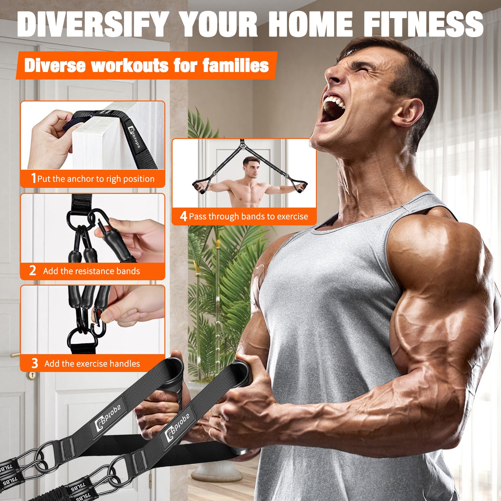 Pull Up Assistance Bands Set, 300 lbs Max Heavy Duty Resistance Bands with Adjustable Strap, Non-Slip Handle & Door Anchor, Full Body Strength Training Workout Equipment for Home Gym Fitness Orange