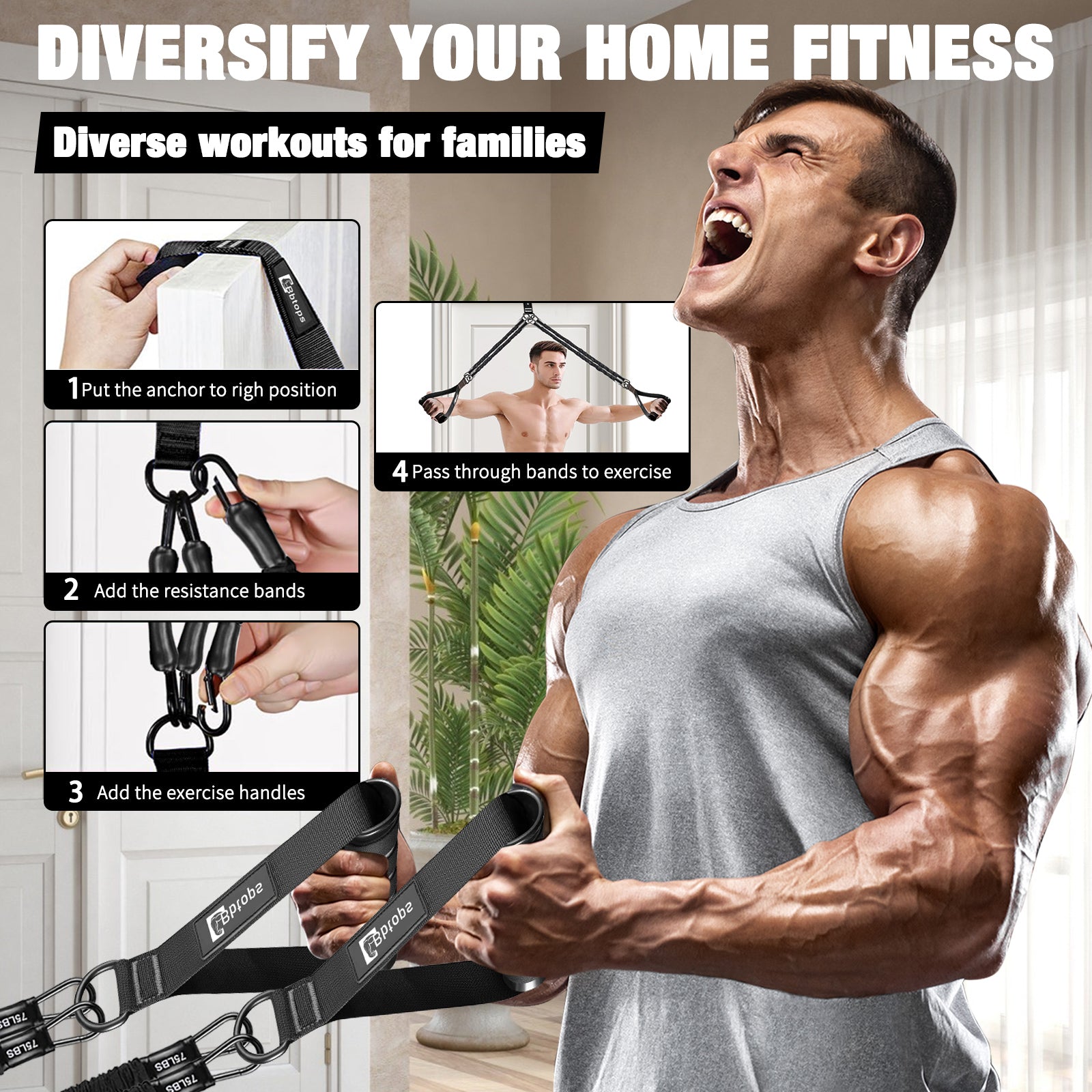 Pull Up Assistance Bands Set, 300 lbs Max Heavy Duty Resistance Bands with Adjustable Strap, Non-Slip Handle & Door Anchor, Full Body Strength Training Workout Equipment for Home Gym Fitness Black