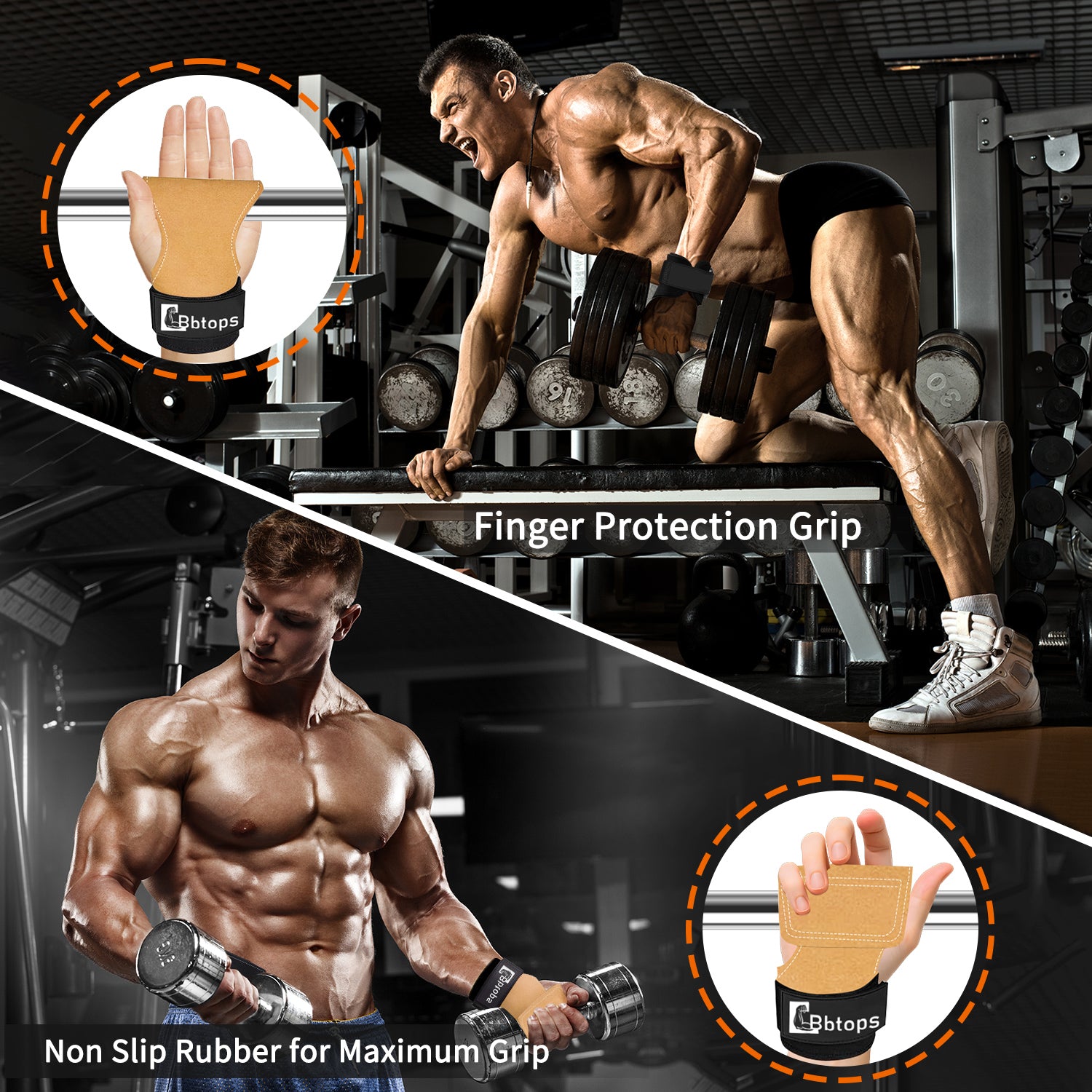 Weight Lifting Wrist Strap, Double-Layer Leather Wrist Straps for Gym Strength Training Weightlifting,Deadlift and Powerlifting, Enhance Grip Strength Neoprene Padding Gym Workout Lifting Straps Men/Women Pair Brown