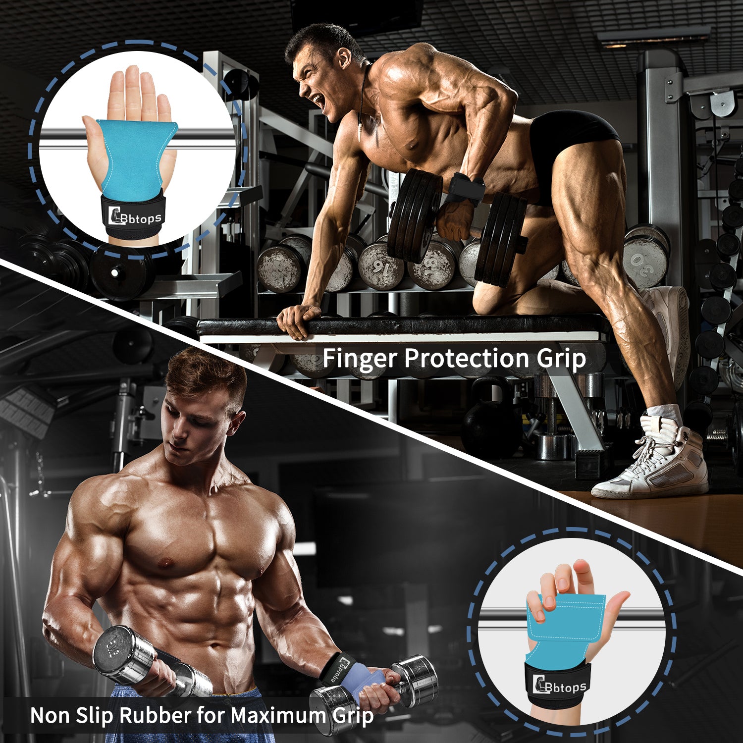 Weight Lifting Wrist Strap, Double-Layer Leather Wrist Straps for Gym Strength Training Weightlifting,Deadlift and Powerlifting, Enhance Grip Strength Neoprene Padding Gym Workout Lifting Straps Men/Women Pair Blue