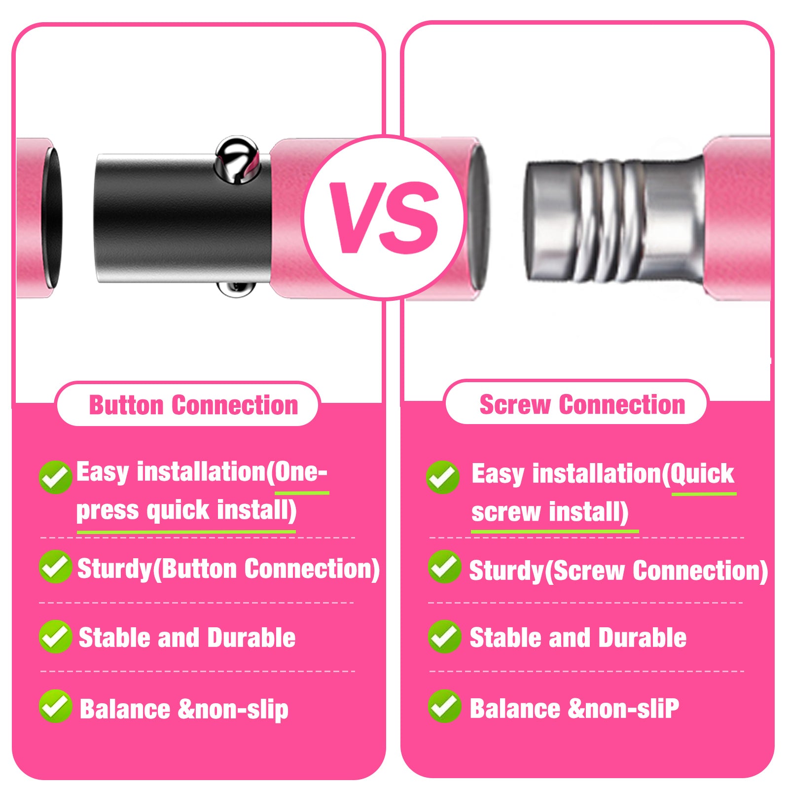 Bbtops Pilates Bar Kit with Resistance Bands,Pilates Bar with Stackable Bands Workout Equipment for Legs,Hip,Waist and Arm,Exercise Fitness Equipment for Women & Men Home Gym Yoga Pilates Pink