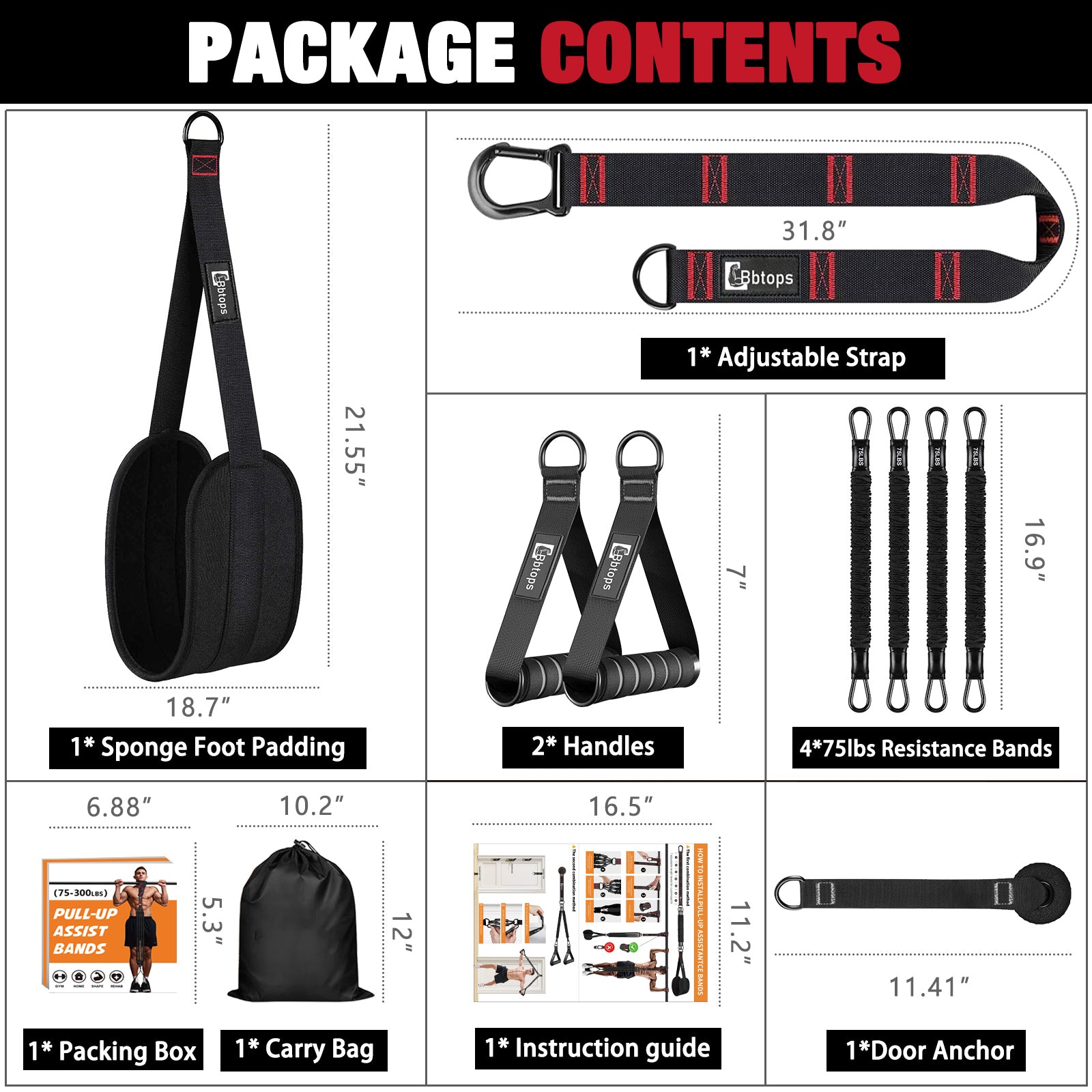 Pull Up Assistance Bands Set, 300 lbs Max Heavy Duty Resistance Bands with Adjustable Strap, Non-Slip Handle & Door Anchor, Full Body Strength Training Workout Equipment for Home Gym Fitness Black